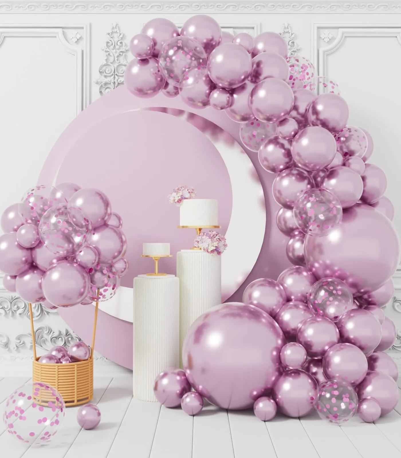 AULE Kit Arco Palloncini Lilla, 100 Pezzi Lavanda e Glicine in Lattice con Coriandoli, Nastri e Accessori per Ghirlanda - immagine 4