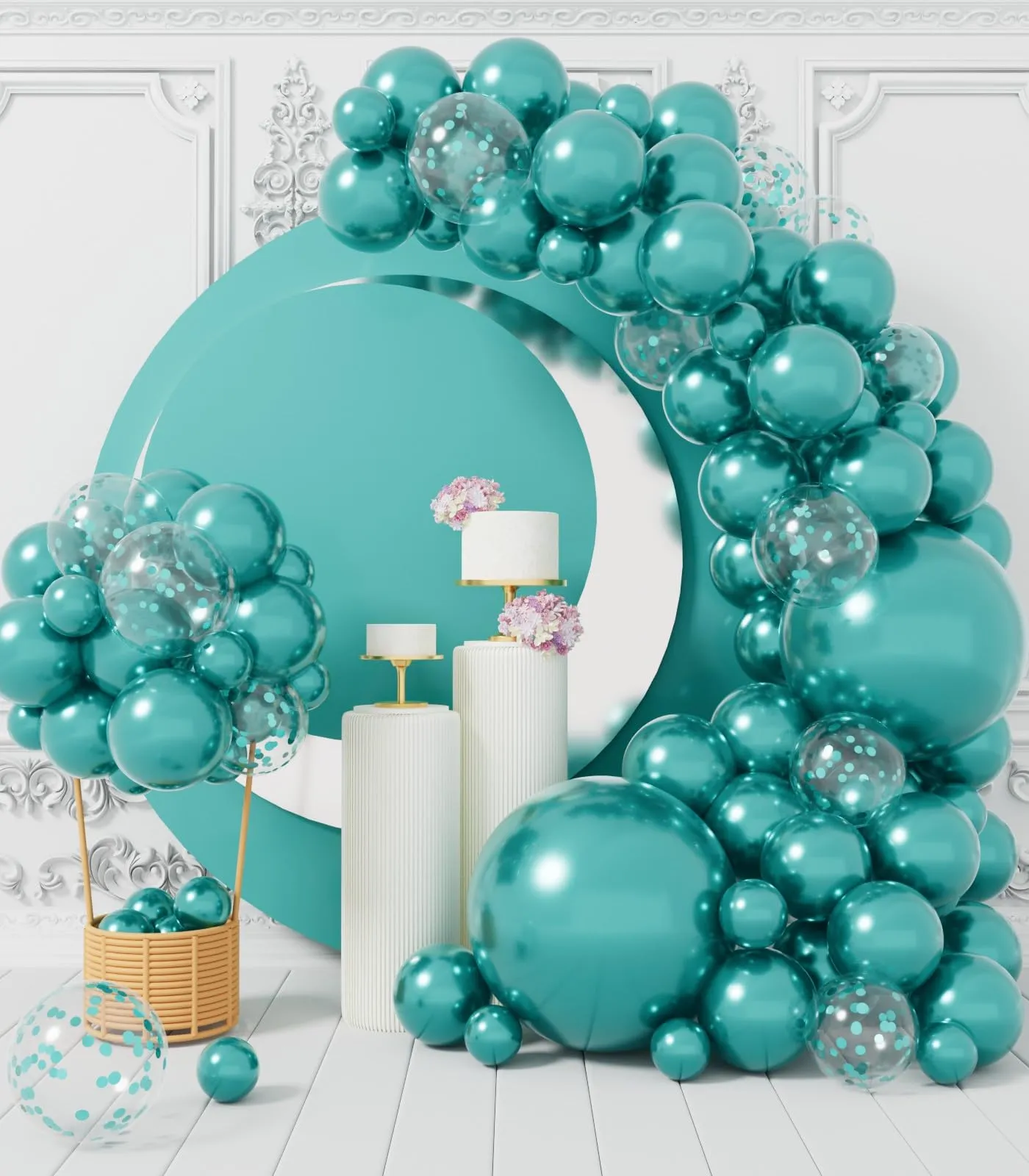 AULE Kit Arco Palloncini 100 Pezzi Verde Turchese con Coriandoli e Ghirlanda - immagine 1