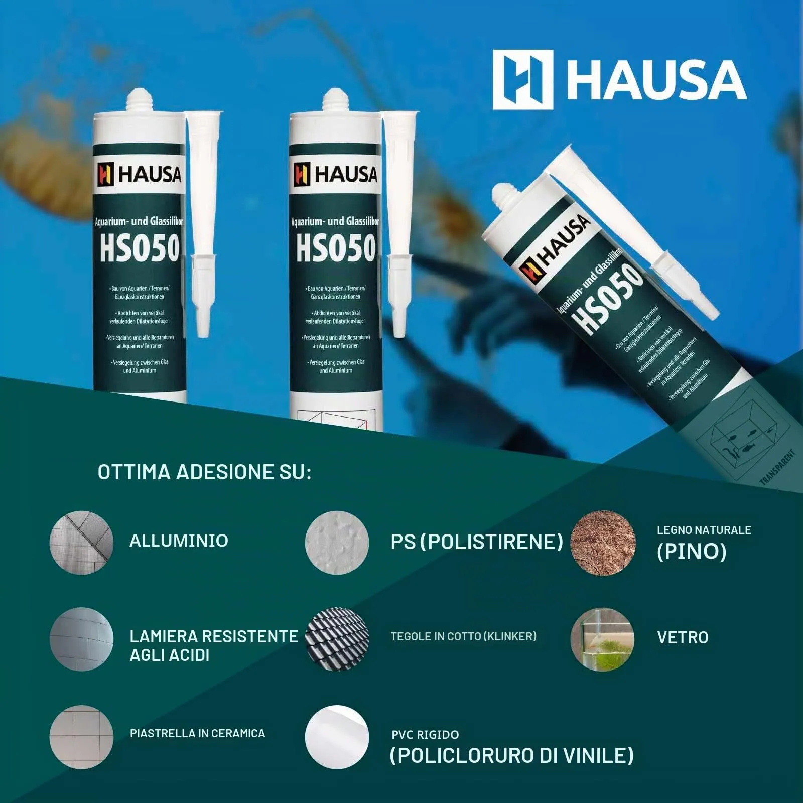 Hausa Acquario Silicone HS050 Colla e Sigillante per Acquari e Terrari, 310ml, Trasparente - immagine 5