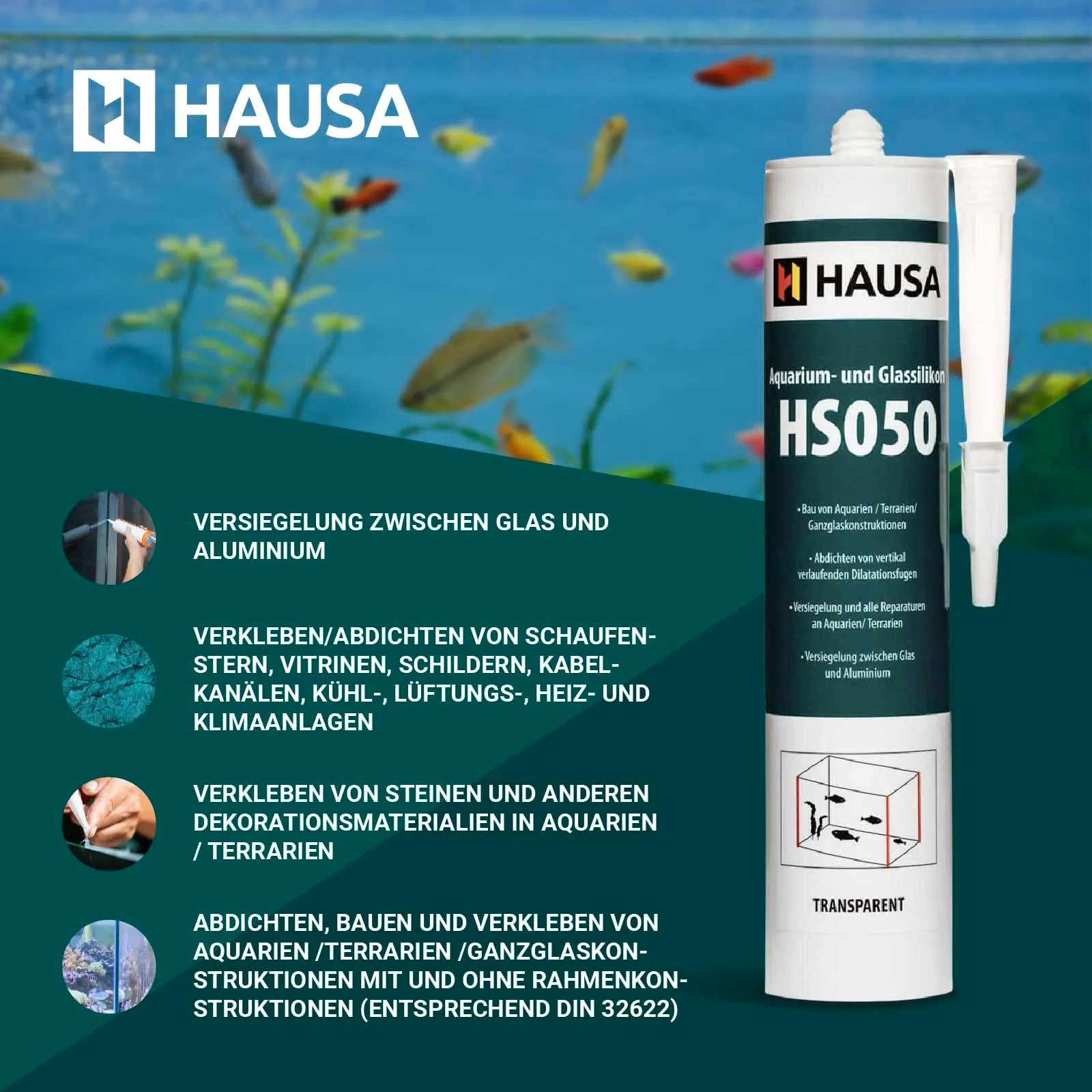 Hausa HS050 Silicone per Acquario e Vetro, Trasparente, 6 x 310 ml - immagine 4