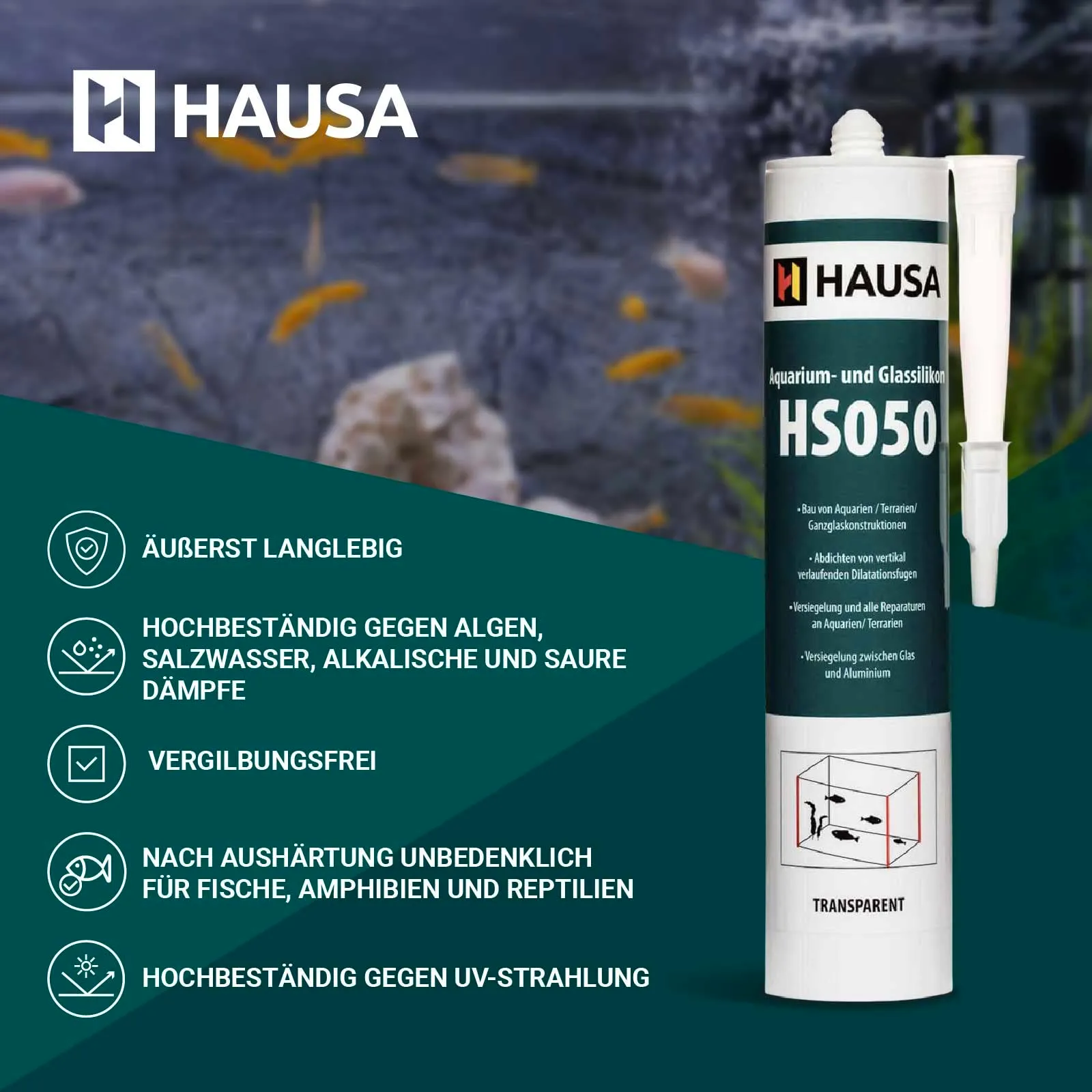 Hausa Silicone per Acquario e Vetro HS050, Trasparente, 5 x 310 ml - immagine 2