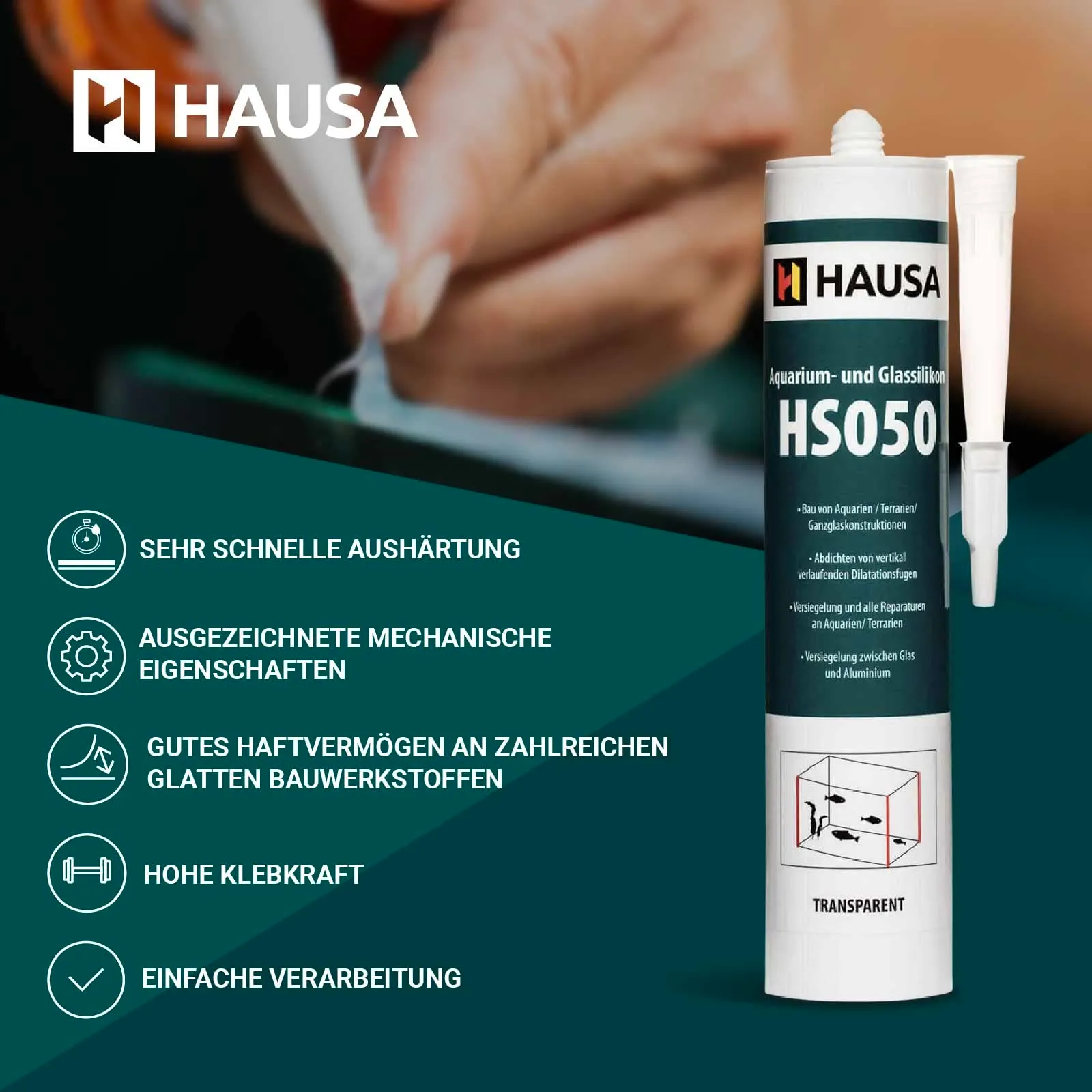 Hausa Silicone per Acquario e Vetro HS050, Trasparente, 5 x 310 ml - immagine 3