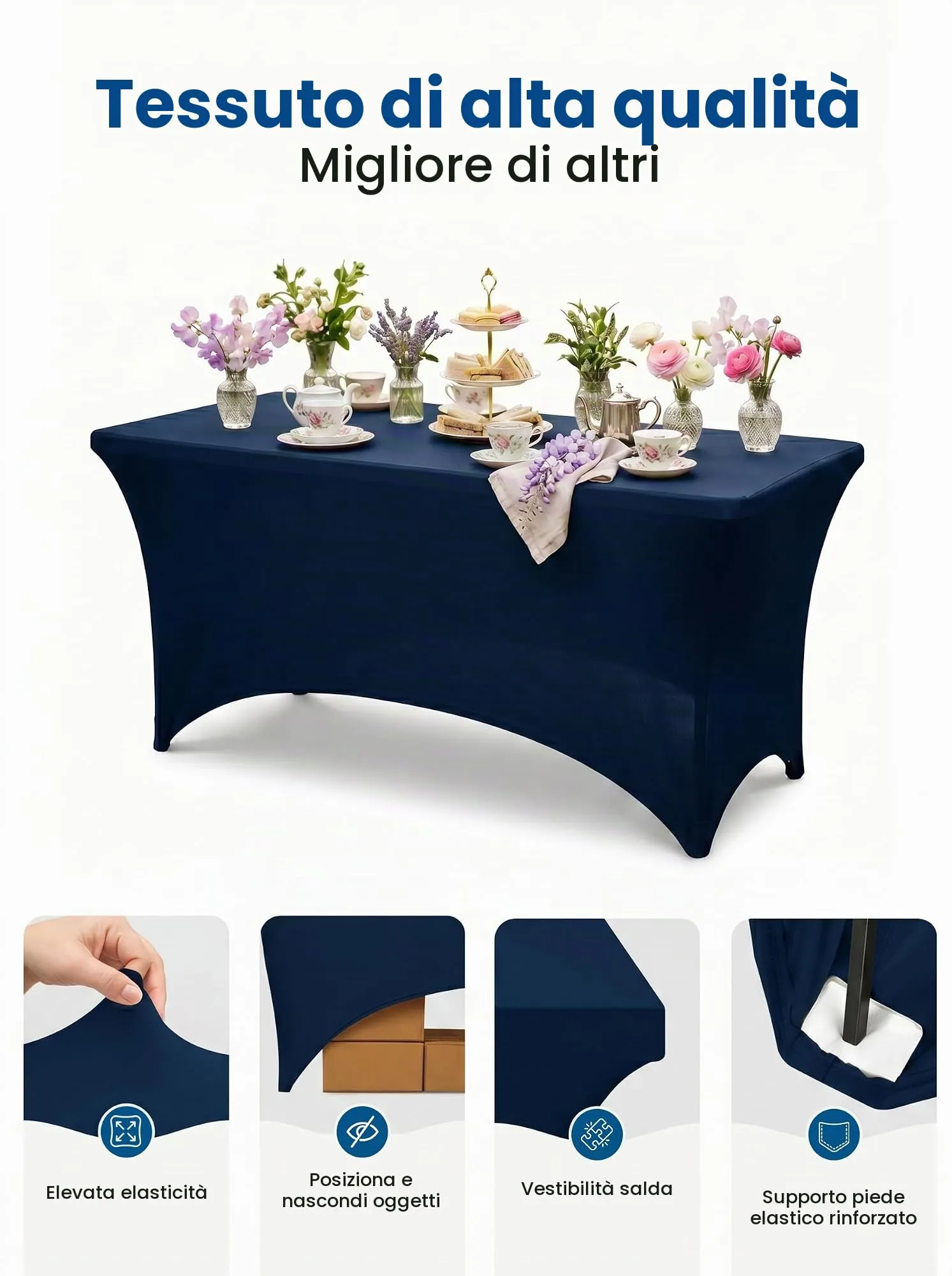 Utopia Kitchen Tovaglia Estensibile in Poliestere e Spandex, 6 Piedi (183 cm), Blu Navy, Confezione da 2 - immagine 5