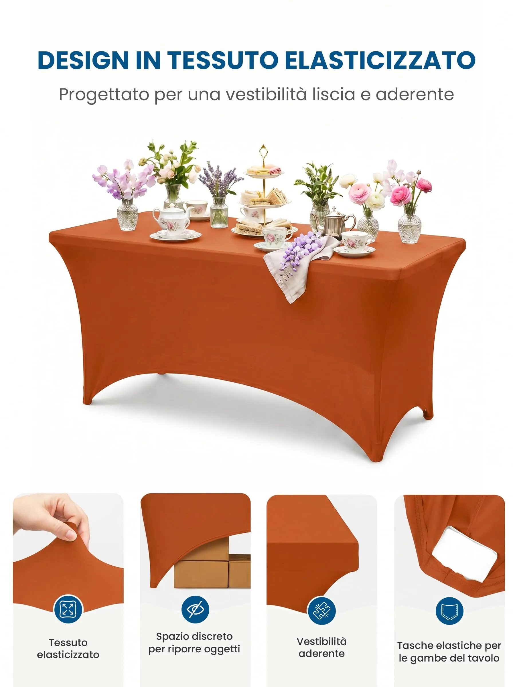 Utopia Kitchen Tovaglia Estensibile in Poliestere e Spandex, 183 cm, Arancione (Confezione da 2) - immagine 4