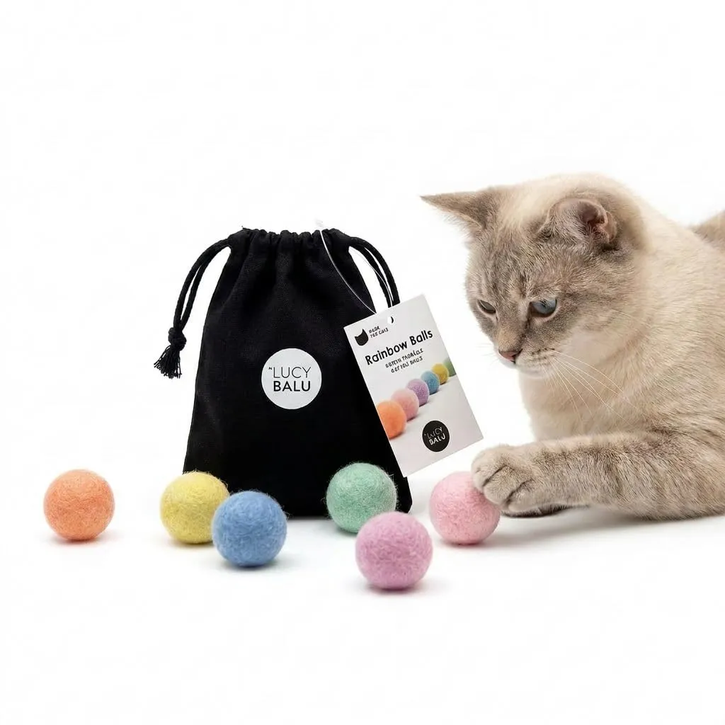 LucyBalu Rainbow Balls Palline in feltro di lana naturale per gatti - immagine 1