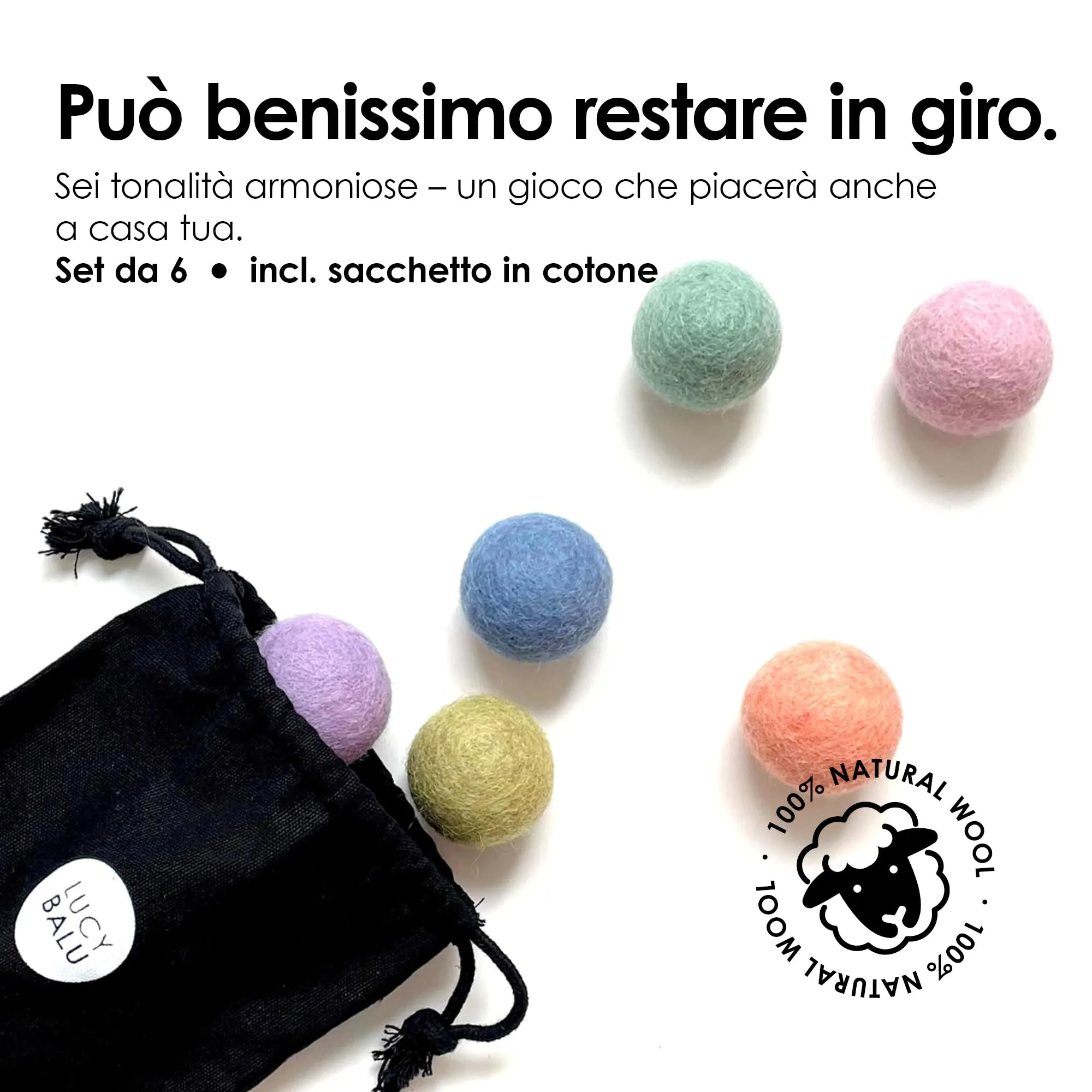 LucyBalu Rainbow Balls Palline in feltro di lana naturale per gatti - immagine 6