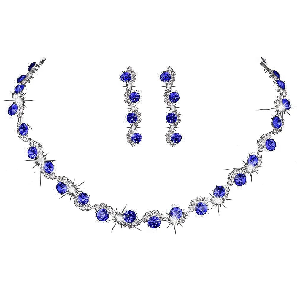 Wedity Set Collana e Orecchini di Cristallo per Sposa (Blu) - immagine 1