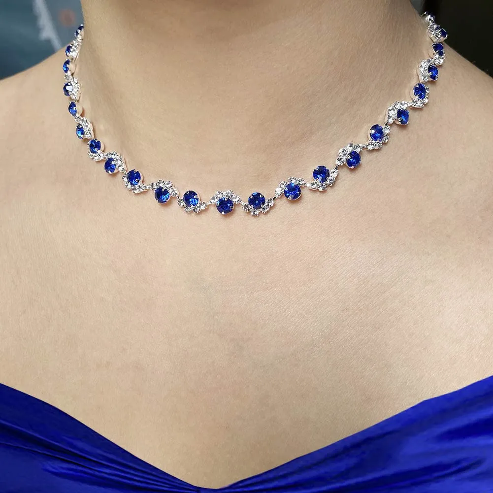 Wedity Set Collana e Orecchini di Cristallo per Sposa (Blu) - immagine 2