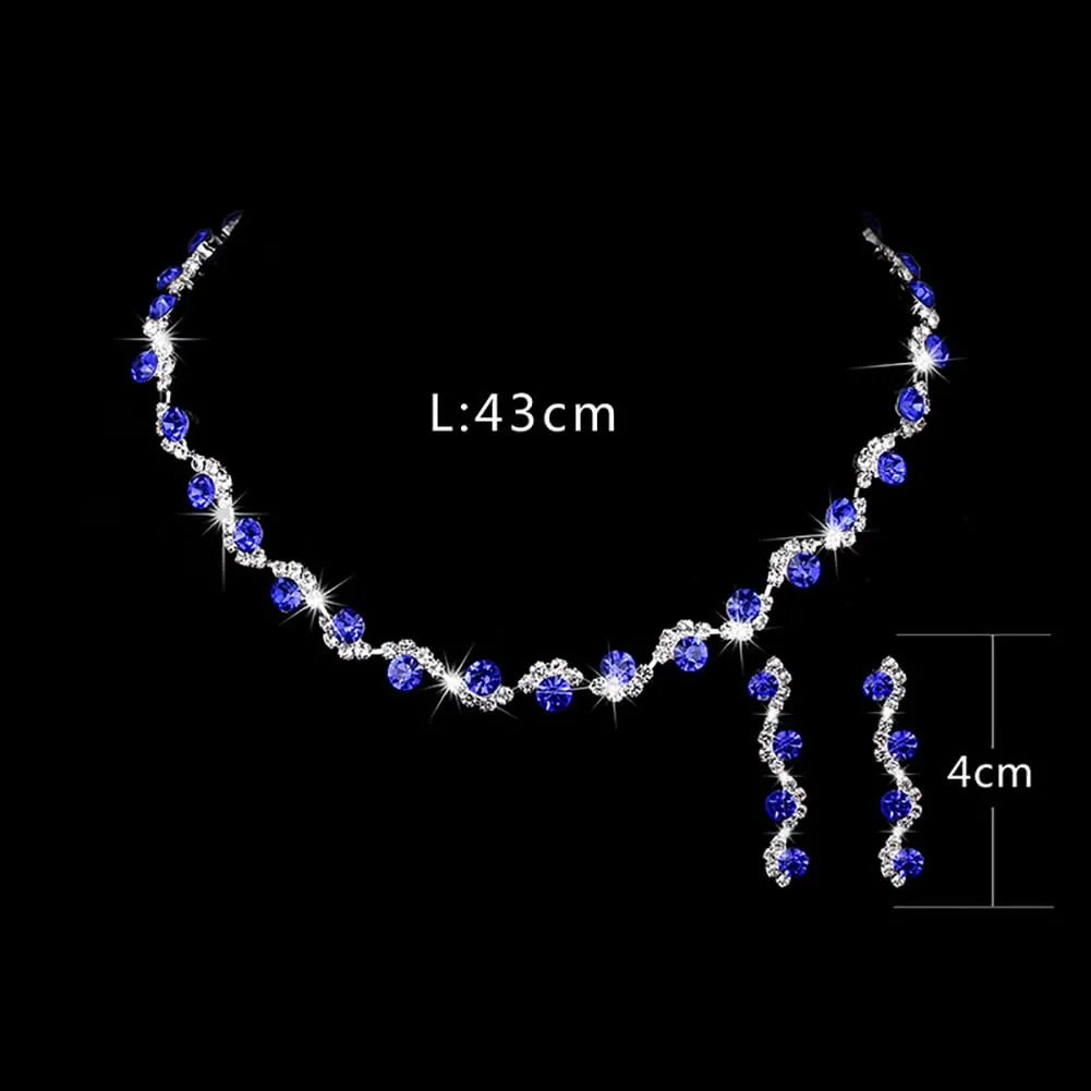 Wedity Set Collana e Orecchini di Cristallo per Sposa (Blu) - immagine 4