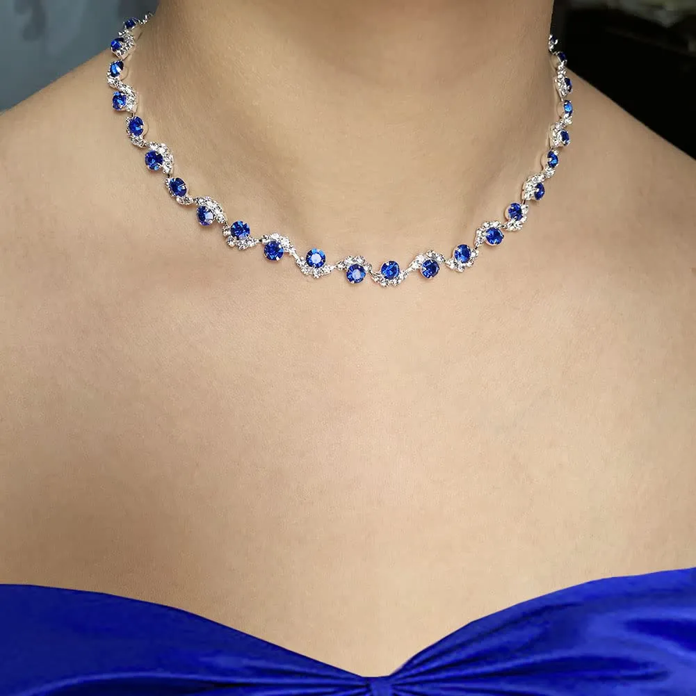 Wedity Set Collana e Orecchini di Cristallo per Sposa (Blu) - immagine 5