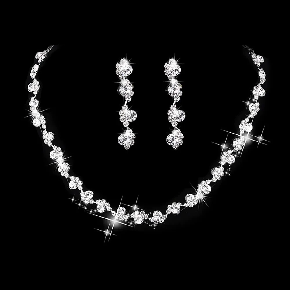 Wedity Set Collana e Orecchini in Cristallo per Sposa (Argento) - immagine 2