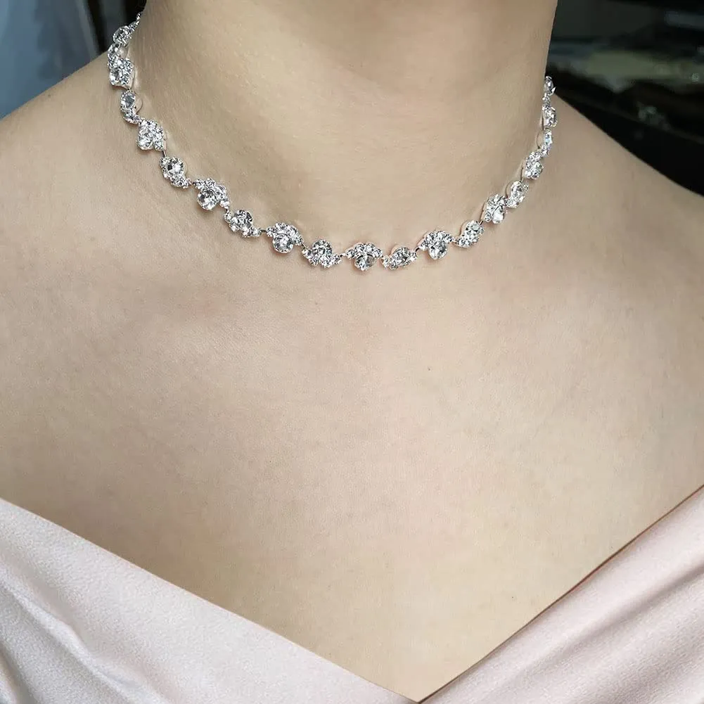 Wedity Set Collana e Orecchini in Cristallo per Sposa (Argento) - immagine 6