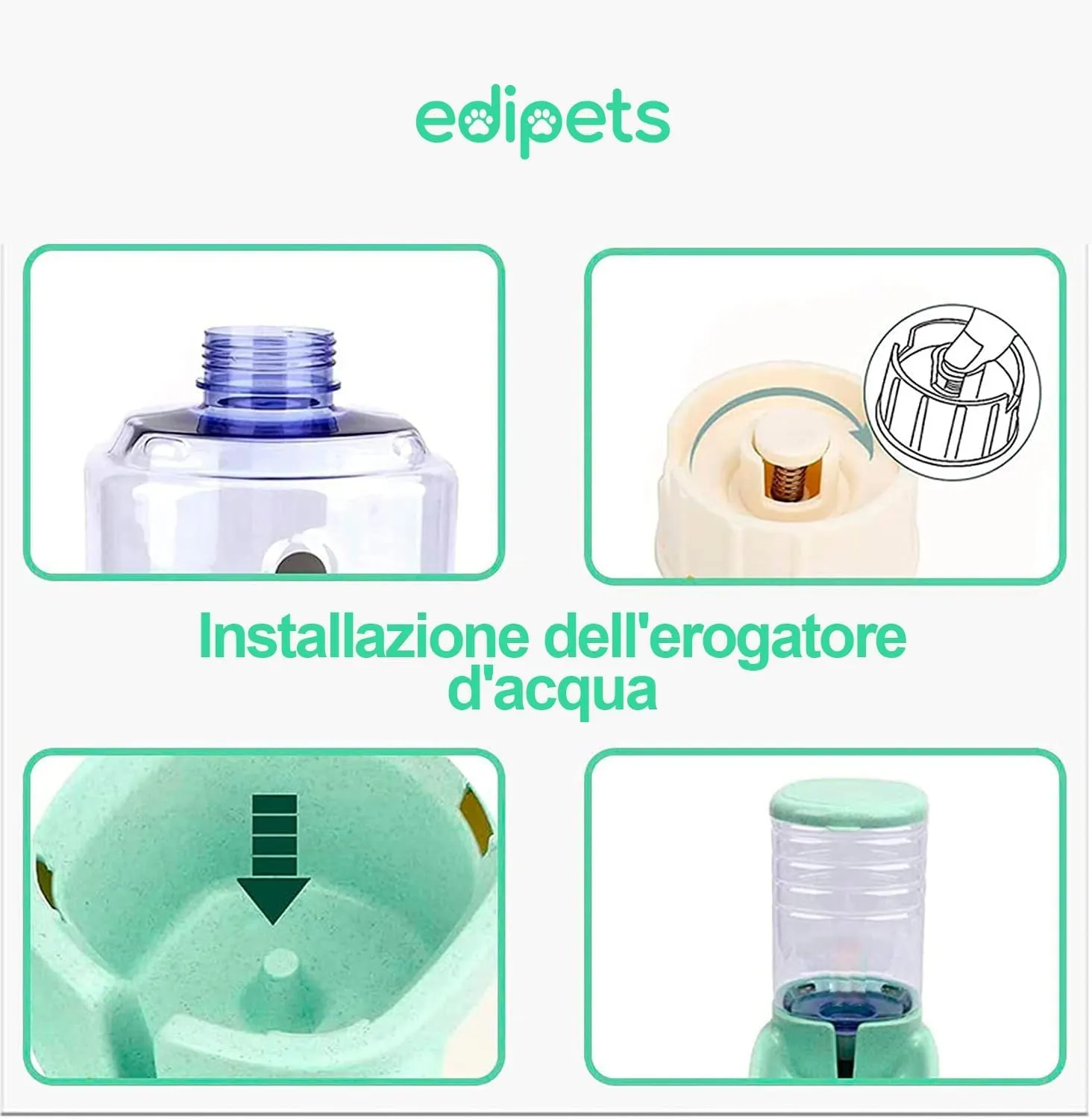 Edipets Dispenser Automatico di Crocchette e Acqua per Cani e Gatti, 3.8L, Verde - immagine 2