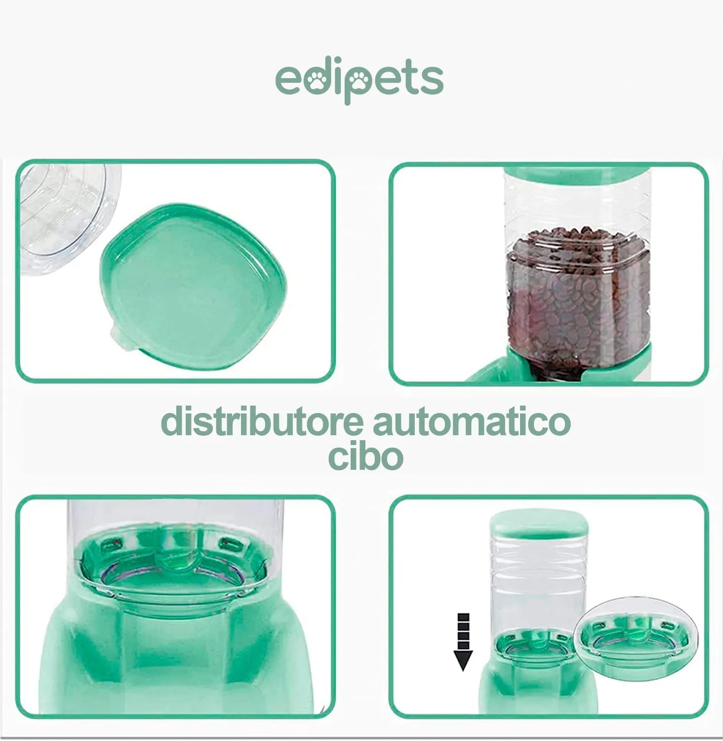 Edipets Dispenser Automatico di Crocchette e Acqua per Cani e Gatti, 3.8L, Verde - immagine 3