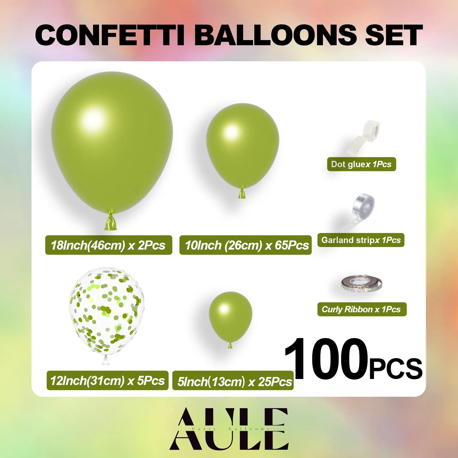 AULE Kit Arco Palloncini Verde Lime 100 Pezzi con Coriandoli e Ghirlanda - immagine 2