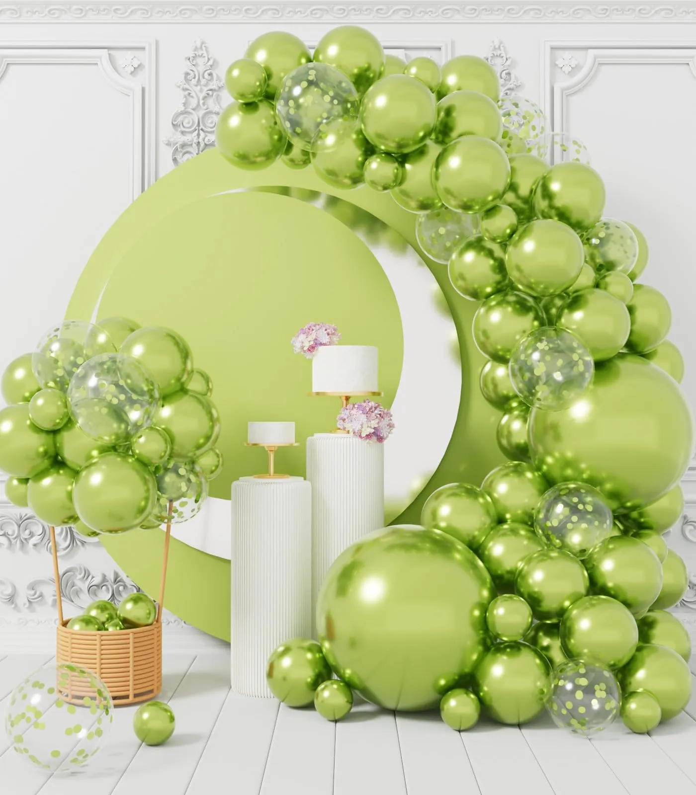AULE Kit Arco Palloncini Verde Lime 100 Pezzi con Coriandoli e Ghirlanda - immagine 4