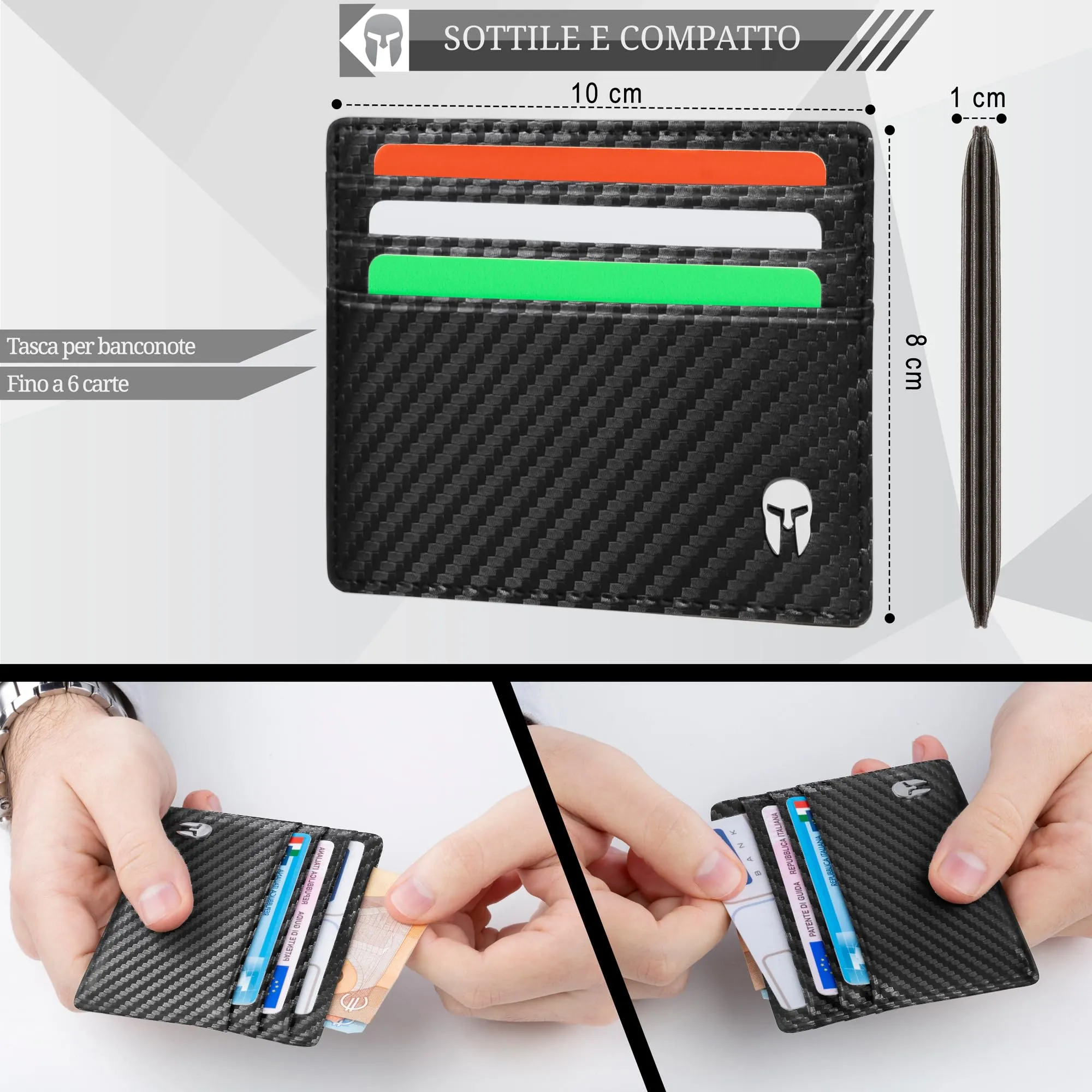 Spartano Ares Porta Carte di Credito Uomo con Protezione RFID, Pelle, Carbonio, Slim - immagine 3