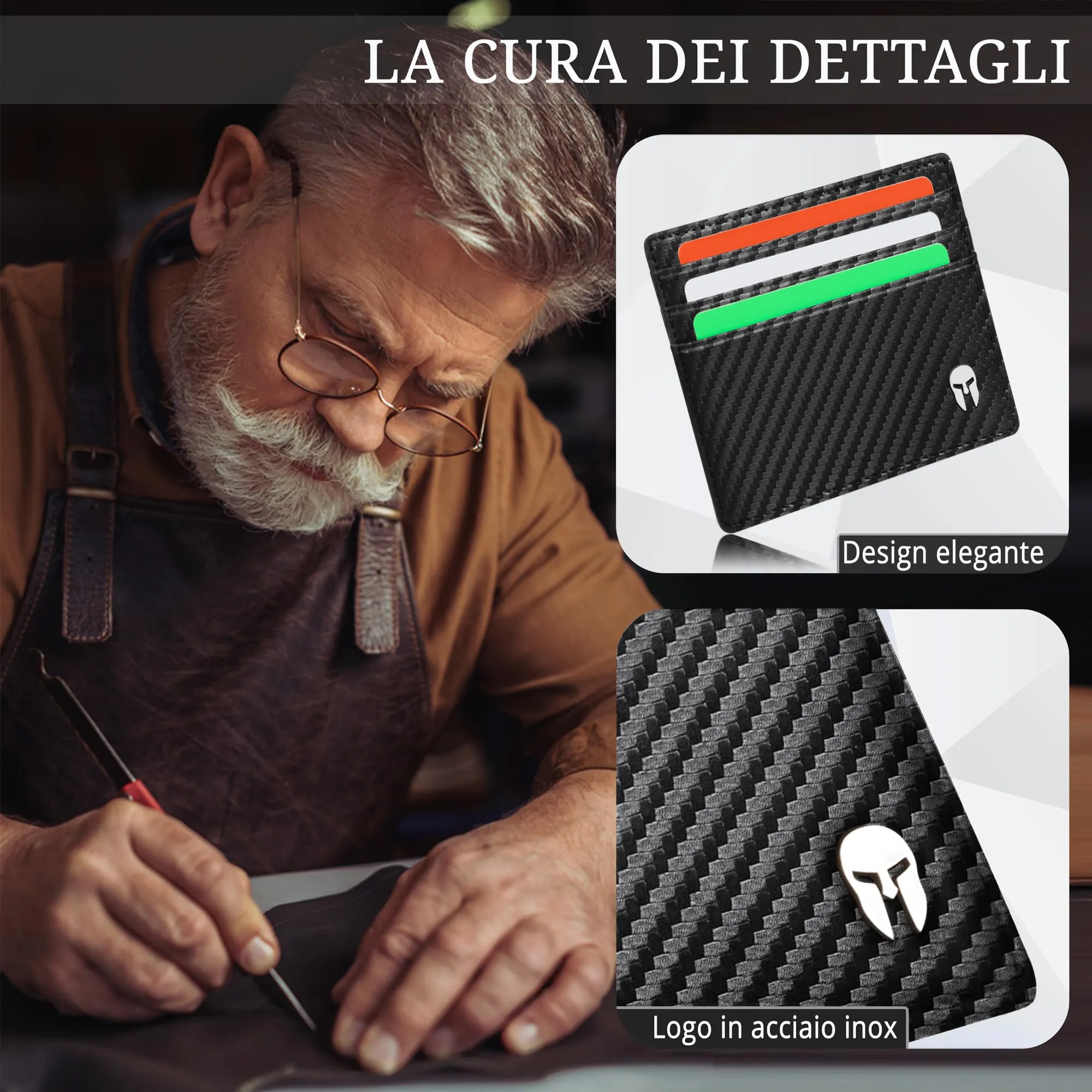 Spartano Ares Porta Carte di Credito Uomo con Protezione RFID, Pelle, Carbonio, Slim - immagine 7
