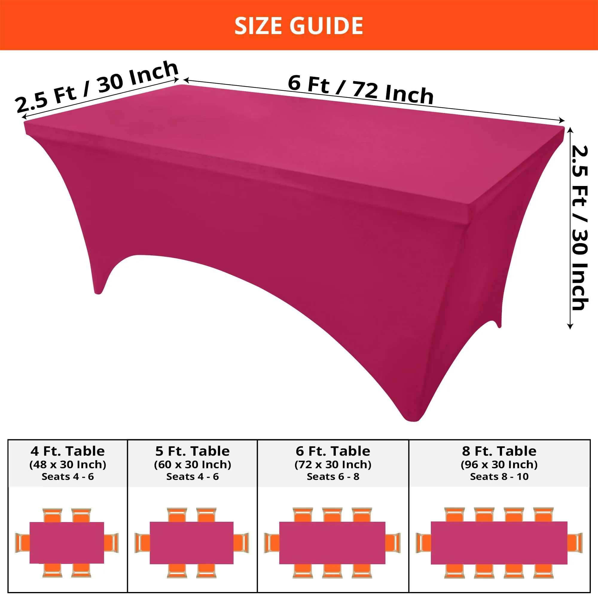 Utopia Kitchen Tovaglia Estensibile in Poliestere e Spandex, 6 Piedi (183 cm), Fucsia, Confezione da 2 - immagine 2