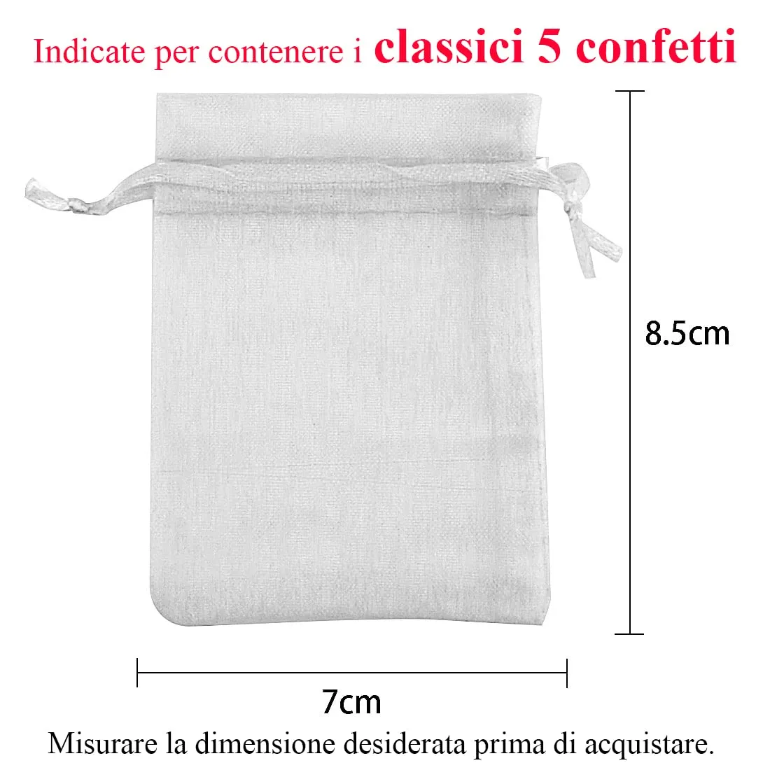 Gudotra Sacchetti Confetti in Organza Bianco, 50 Pezzi (7cm x 9cm) - immagine 2