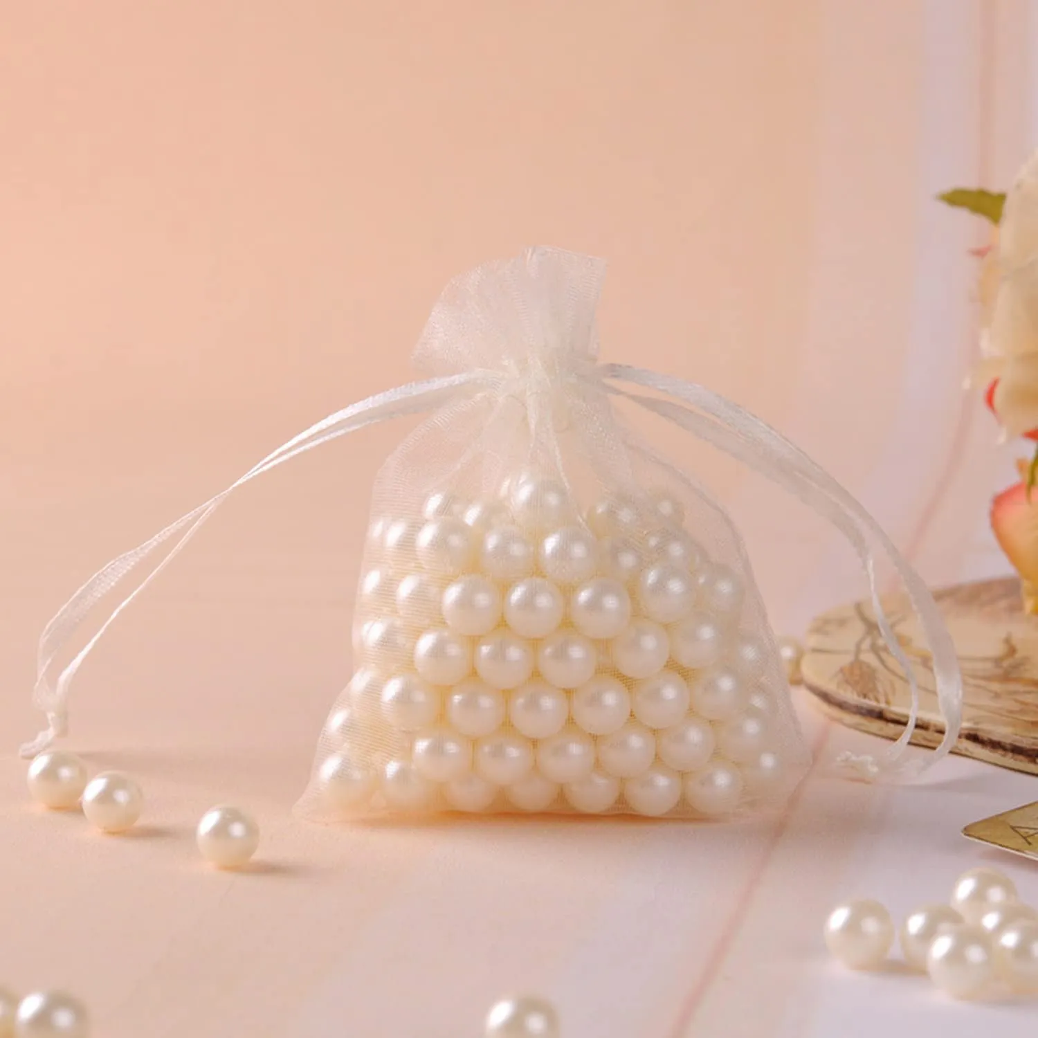 Gudotra Sacchetti Confetti in Organza Bianco, 50 Pezzi (7cm x 9cm) - immagine 5