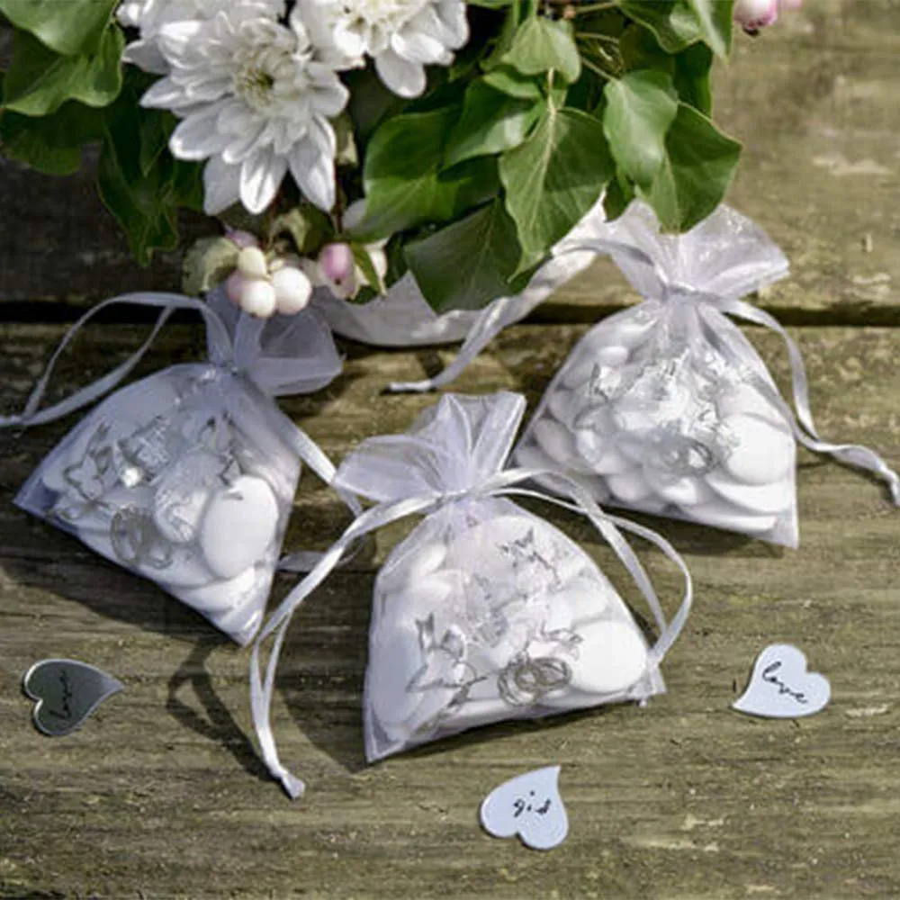 Gudotra Sacchetti Confetti in Organza Bianco, 50 Pezzi (7cm x 9cm) - immagine 6
