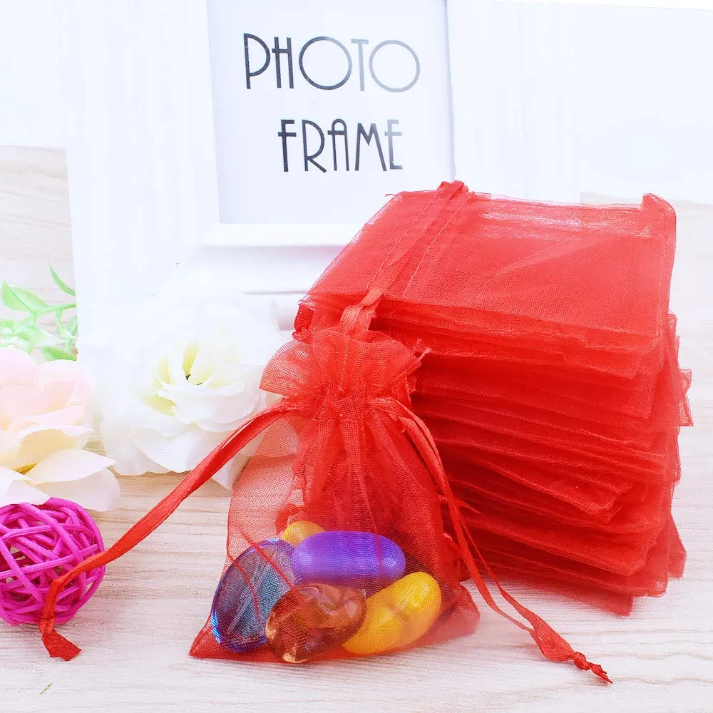 Gudotra Sacchetti in Organza Rossi per Confetti e Bomboniere, 50 Pezzi (6,5cm x 8,5cm) - immagine 3