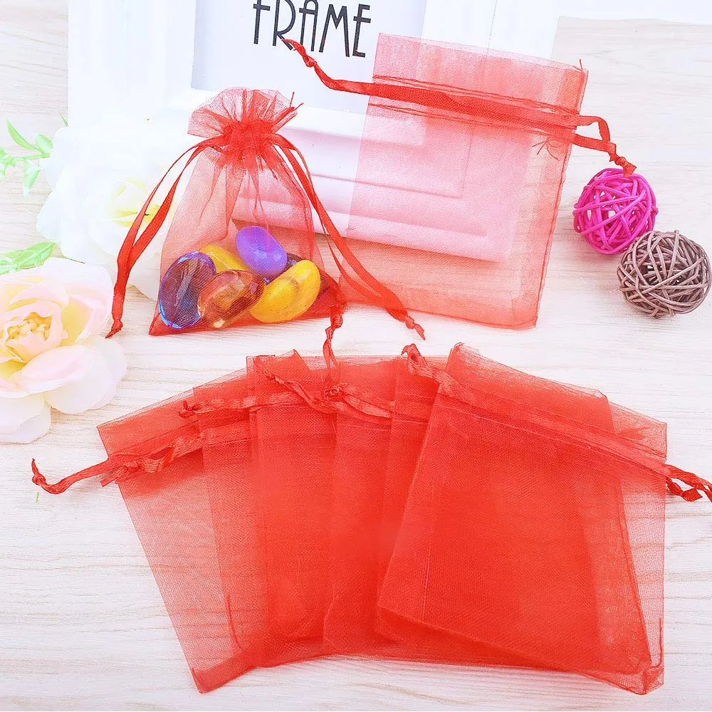 Gudotra Sacchetti in Organza Rossi per Confetti e Bomboniere, 50 Pezzi (6,5cm x 8,5cm) - immagine 4