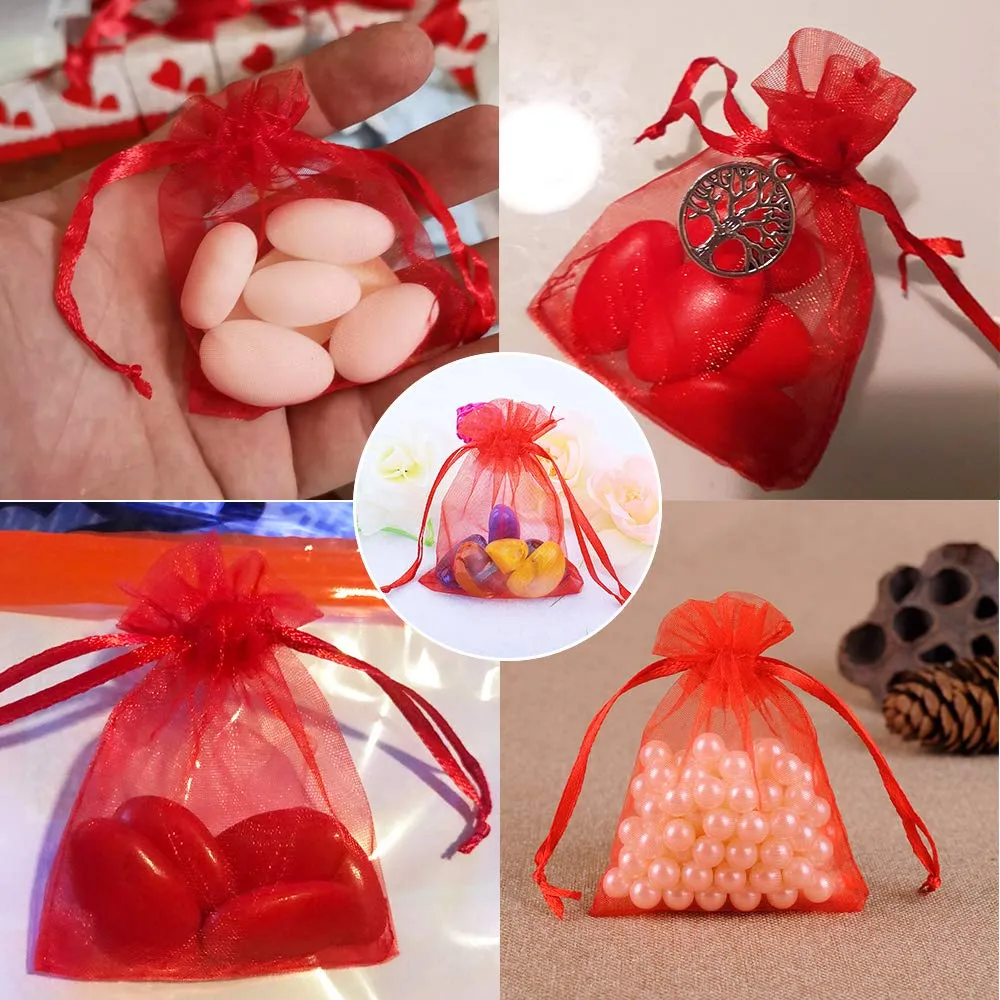 Gudotra Sacchetti in Organza Rossi per Confetti e Bomboniere, 50 Pezzi (6,5cm x 8,5cm) - immagine 7