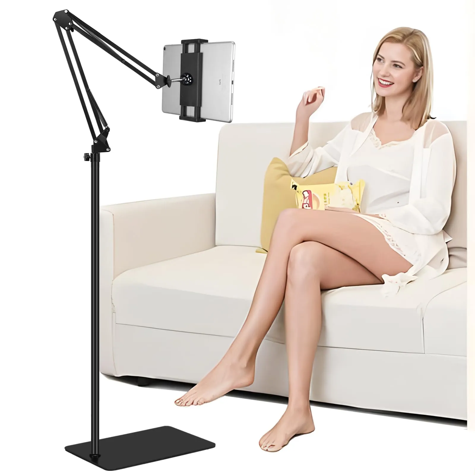 SAMHOUSING Supporto da pavimento per tablet e cellulari, regolabile e girevole a 360 gradi, in metallo, per dispositivi da 4,7-12,9 pollici - immagine 1