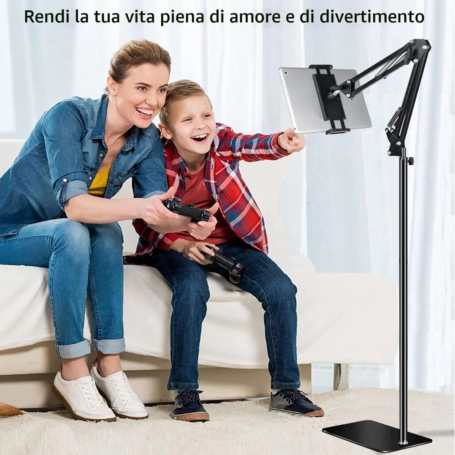 SAMHOUSING Supporto da pavimento per tablet e cellulari, regolabile e girevole a 360 gradi, in metallo, per dispositivi da 4,7-12,9 pollici - immagine 2
