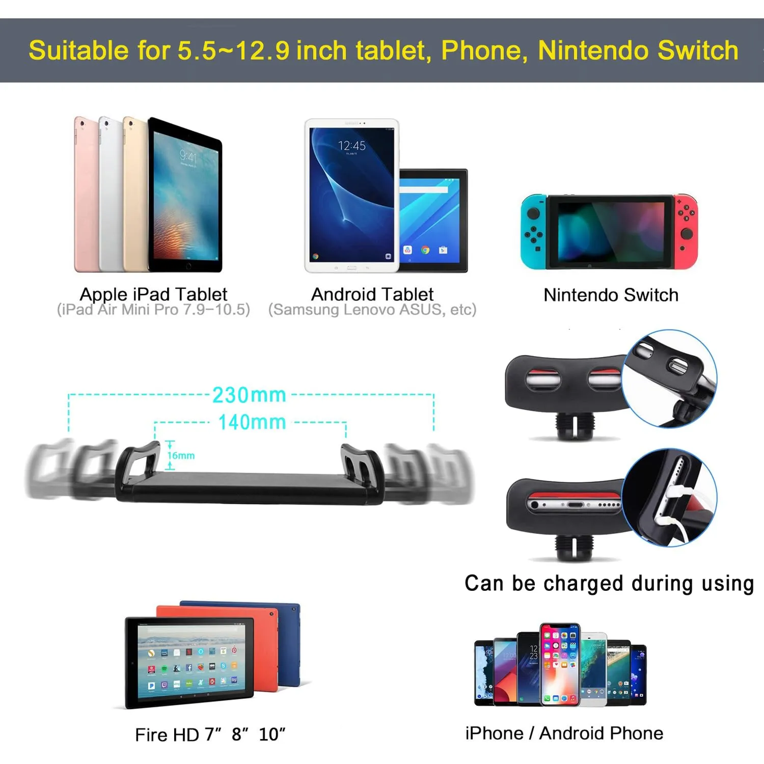 SAMHOUSING Supporto da pavimento per tablet e cellulari, regolabile e girevole a 360 gradi, in metallo, per dispositivi da 4,7-12,9 pollici - immagine 3