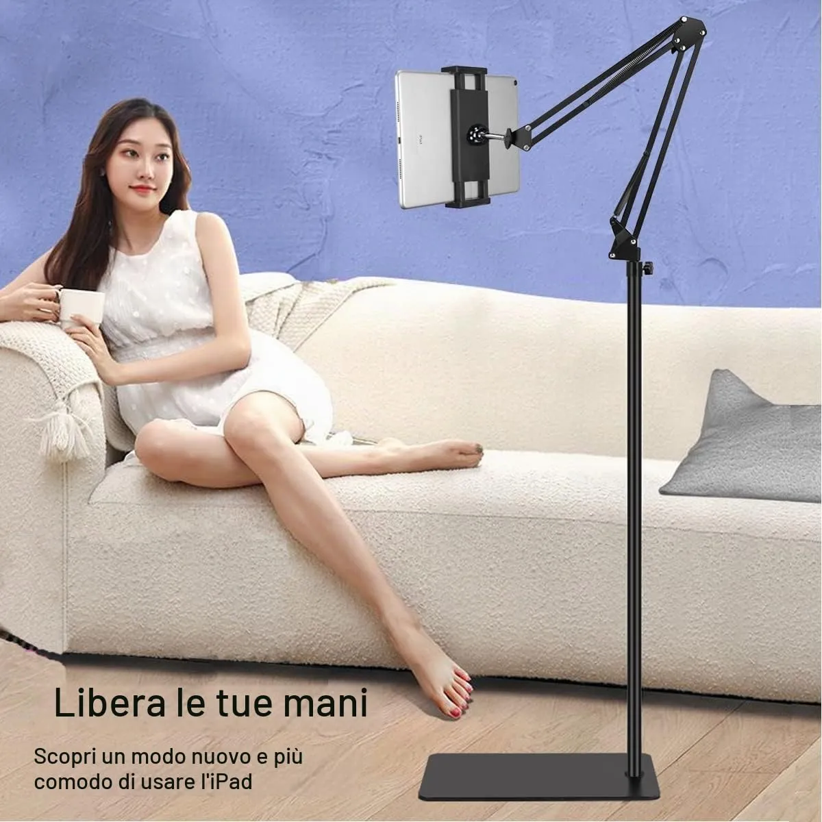 SAMHOUSING Supporto da pavimento per tablet e cellulari, regolabile e girevole a 360 gradi, in metallo, per dispositivi da 4,7-12,9 pollici - immagine 7