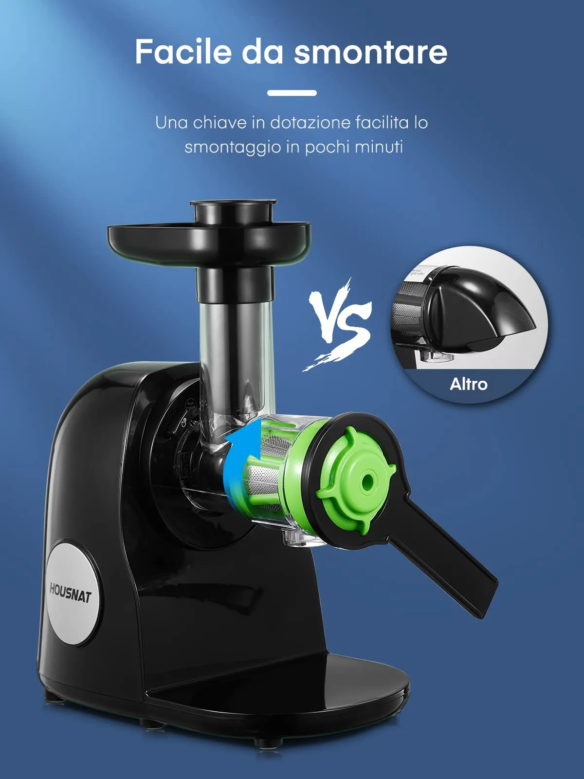 Housnat Estrattore di Succo a Freddo, Motore Silenzioso con Funzione Inversa, HOUSNAT-AMR521 - immagine 5