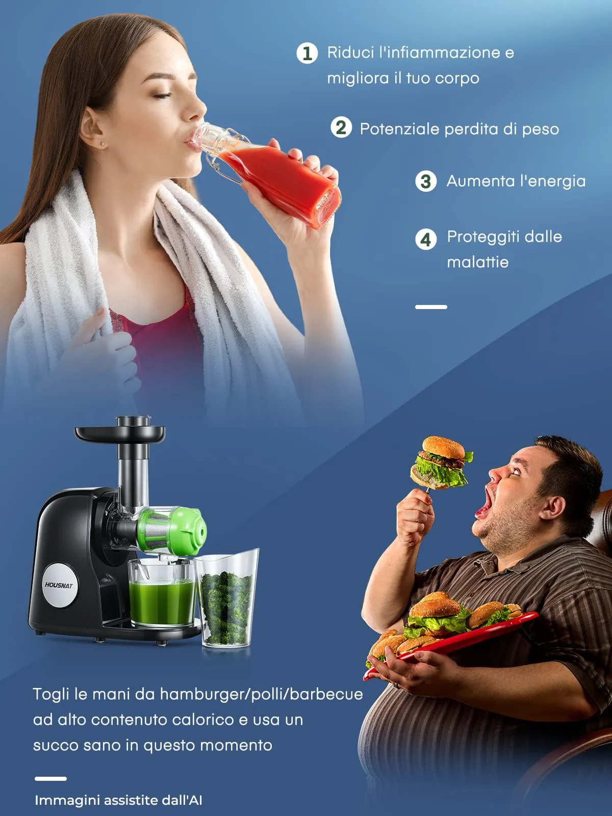 Housnat Estrattore di Succo a Freddo, Motore Silenzioso con Funzione Inversa, HOUSNAT-AMR521 - immagine 7