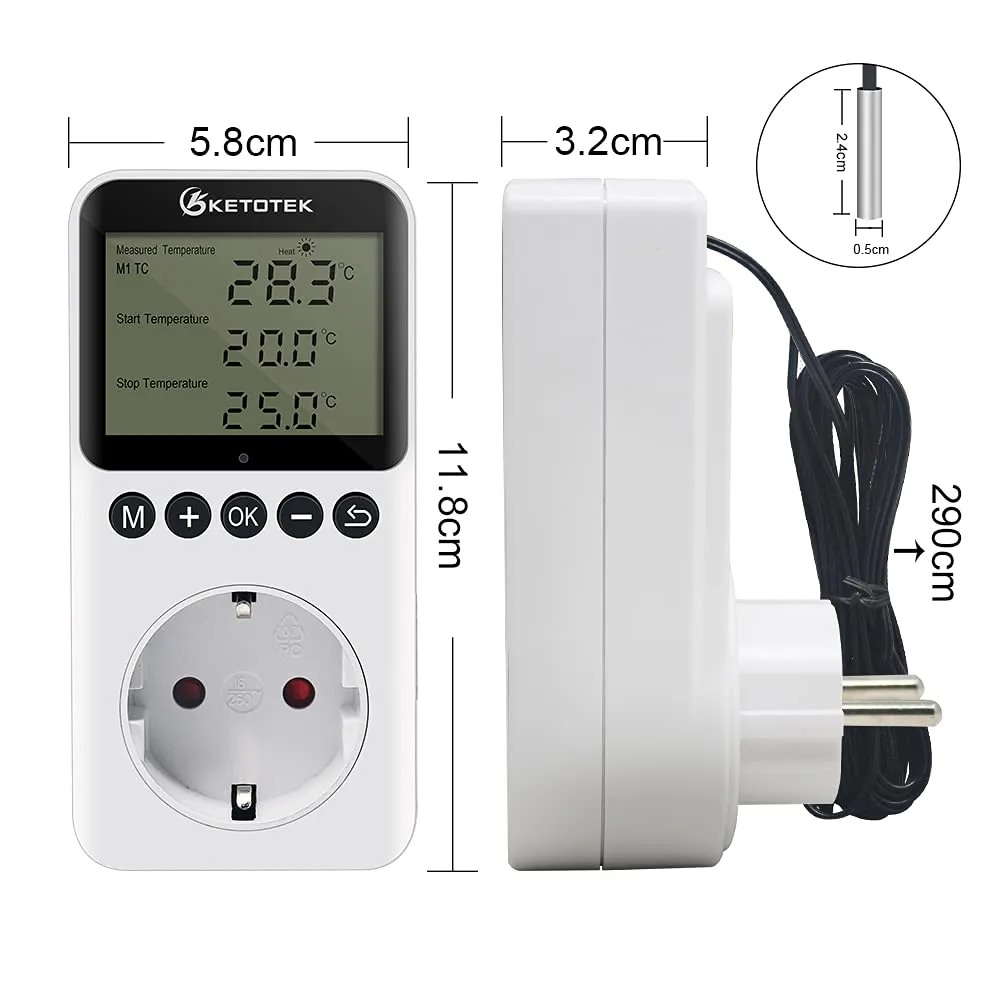 KETOTEK KT3200PRO Presa Termostato Digitale con Timer Giorno Notte e Sonda 220V - immagine 6