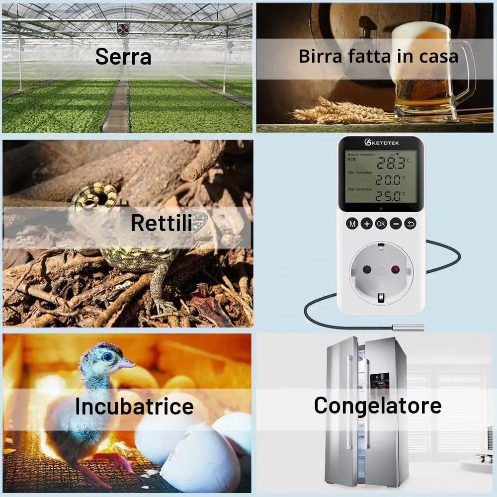 KETOTEK KT3200PRO Presa Termostato Digitale con Timer Giorno Notte e Sonda 220V - immagine 7