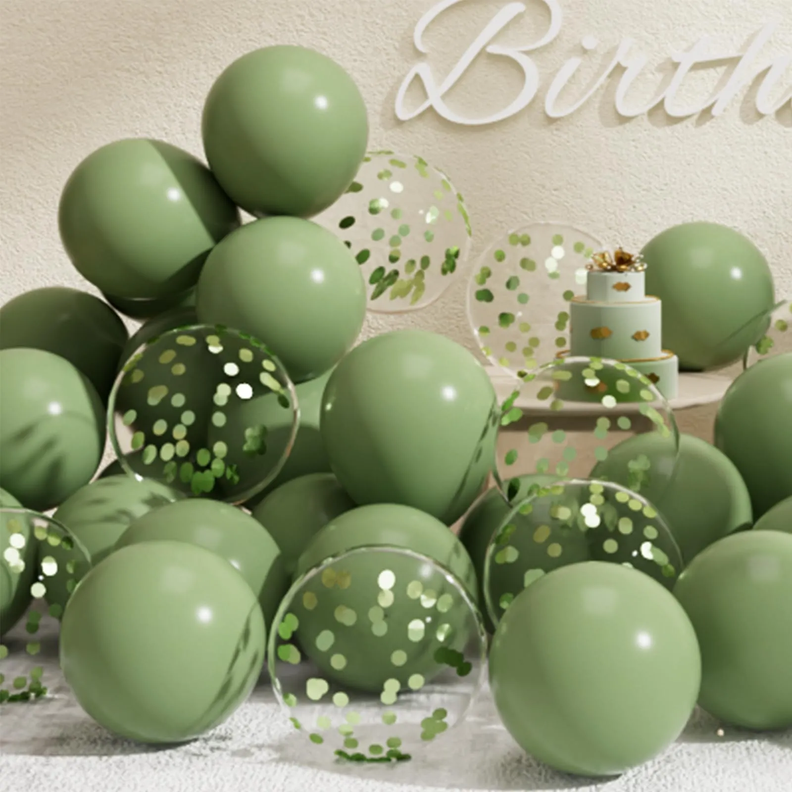 SUWEN Set 47 Pezzi Palloncini Latex e Confetti Verde Salvia - immagine 1