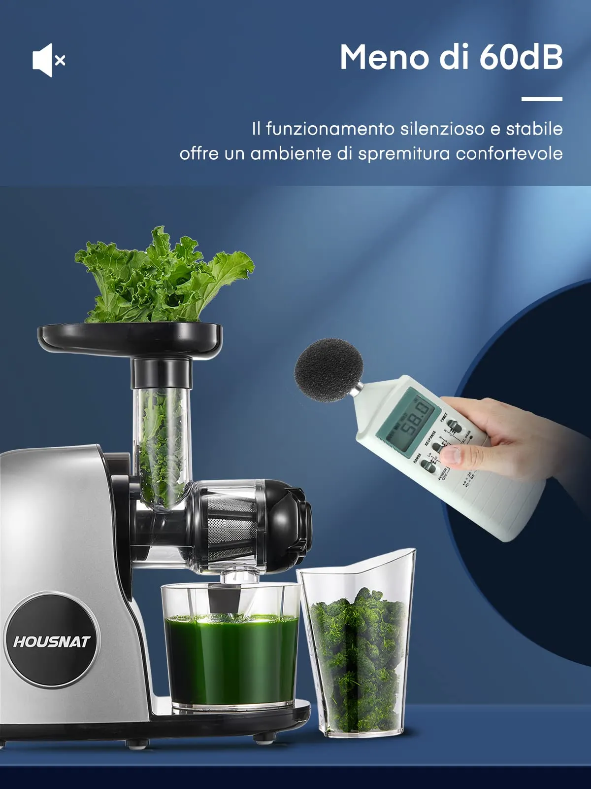 Housnat Estrattore di succo per frutta e verdura, Motore Silenzioso, Funzione Inversa, Argento - immagine 4