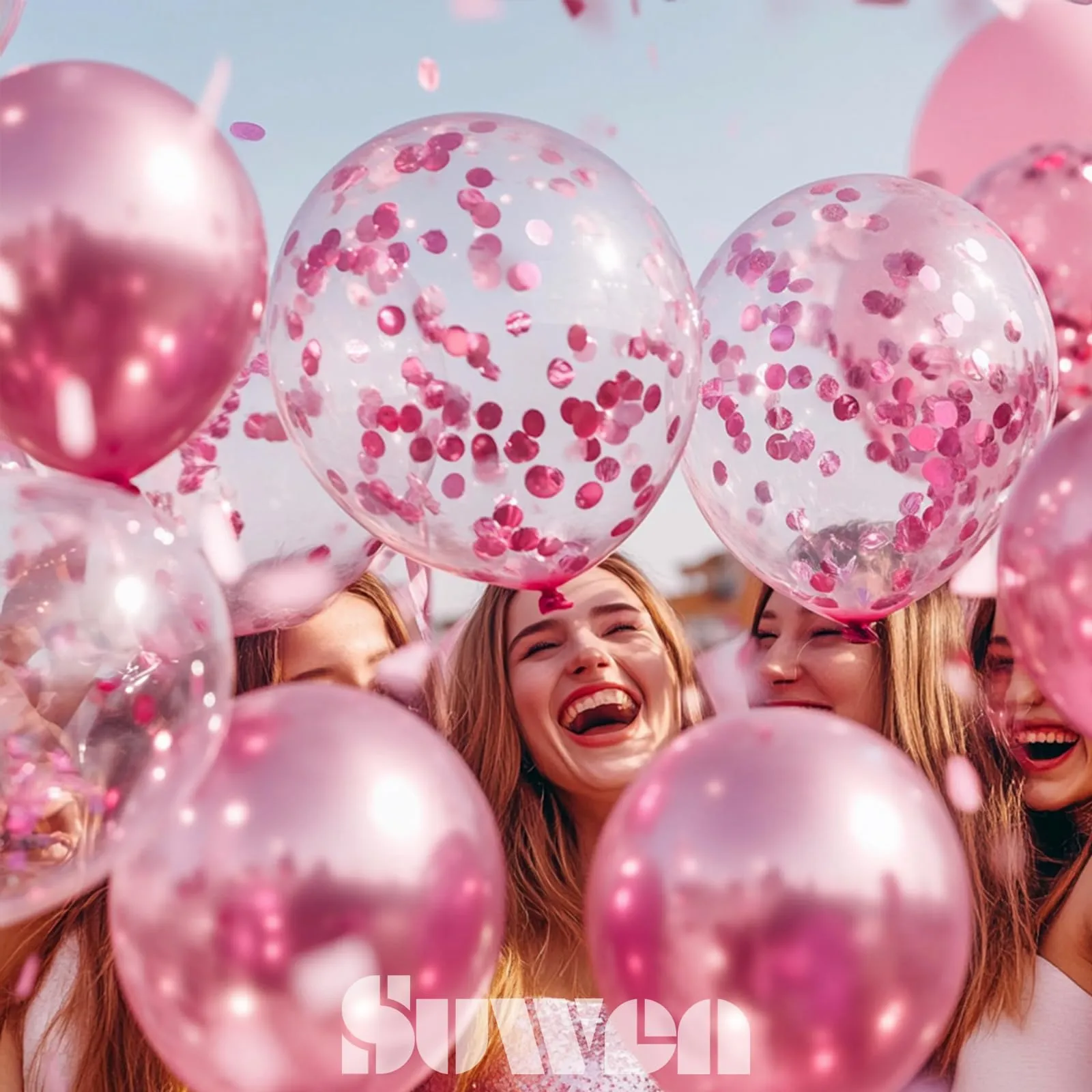 SUWEN Set 47 Pezzi Palloncini Rosa Metallico e Confetti - immagine 4