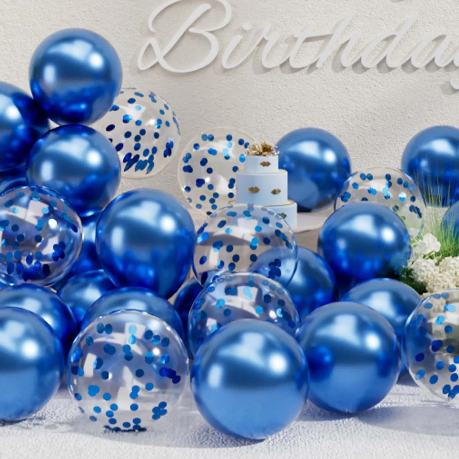 SUWEN Set 47 Pezzi Palloncini Blu Metallico e Confetti - immagine 1