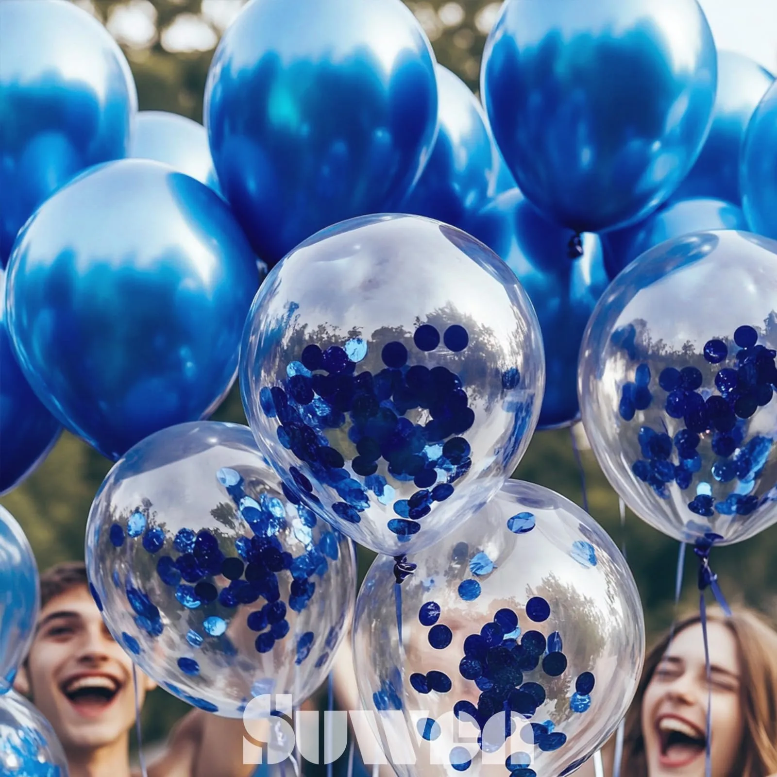 SUWEN Set 47 Pezzi Palloncini Blu Metallico e Confetti - immagine 3