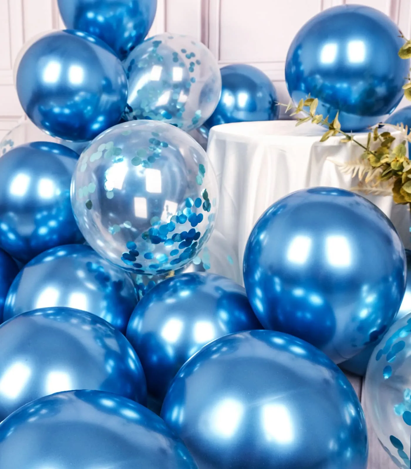 SUWEN Set 47 Pezzi Palloncini Blu Metallico e Confetti - immagine 5