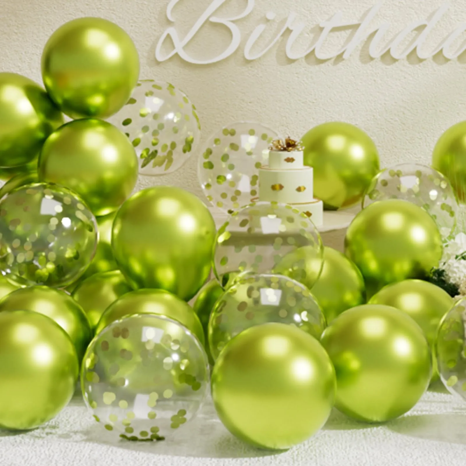 SUWEN Set 47 Pezzi Palloncini Confetti Verde Lime Metallico - immagine 1