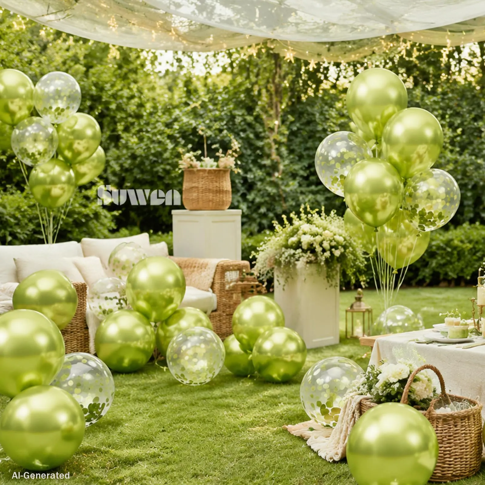 SUWEN Set 47 Pezzi Palloncini Confetti Verde Lime Metallico - immagine 3