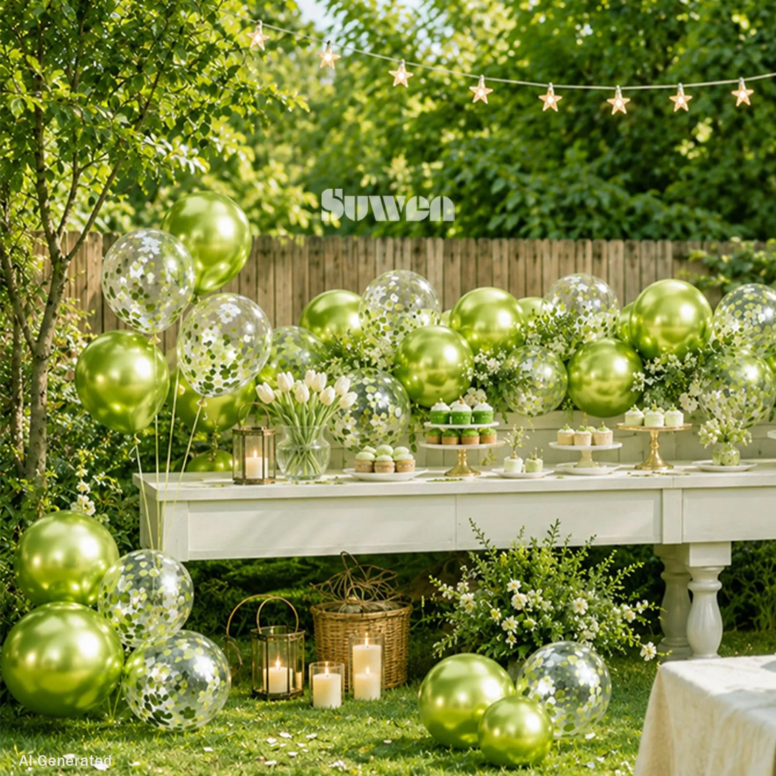 SUWEN Set 47 Pezzi Palloncini Confetti Verde Lime Metallico - immagine 4