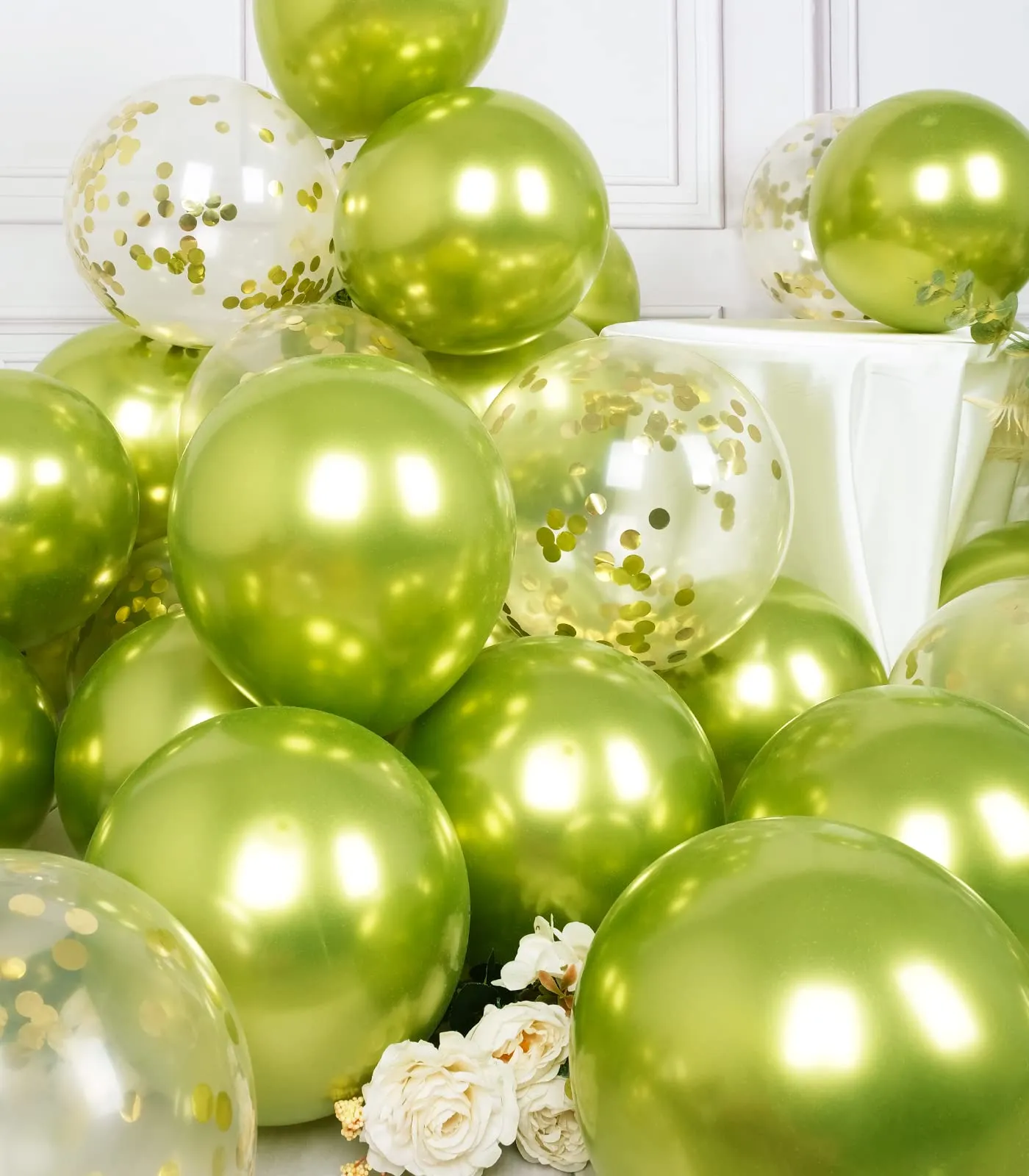 SUWEN Set 47 Pezzi Palloncini Confetti Verde Lime Metallico - immagine 5