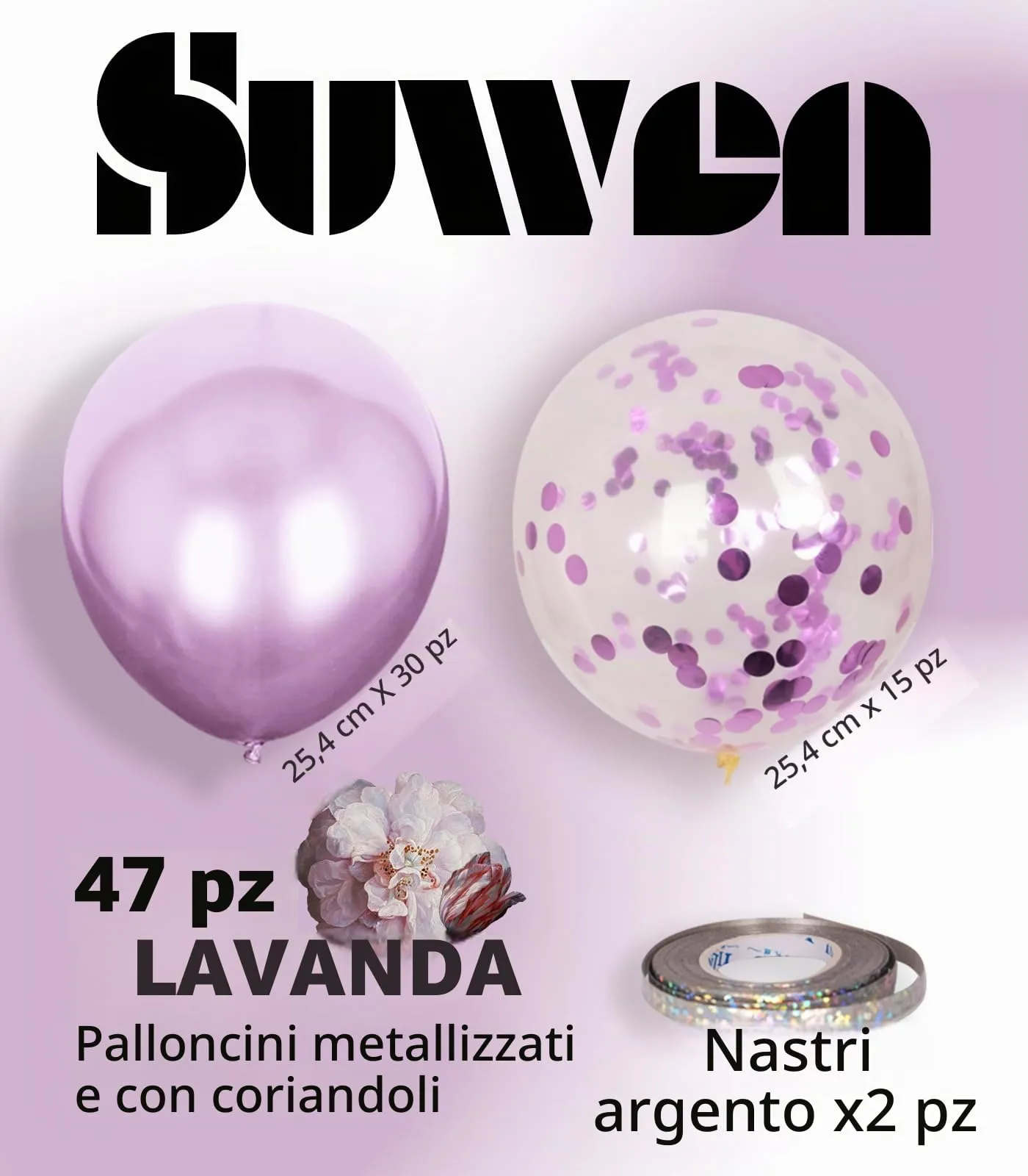 SUWEN Set 47 Pezzi Palloncini Lavanda Metallico e Confetti - immagine 2