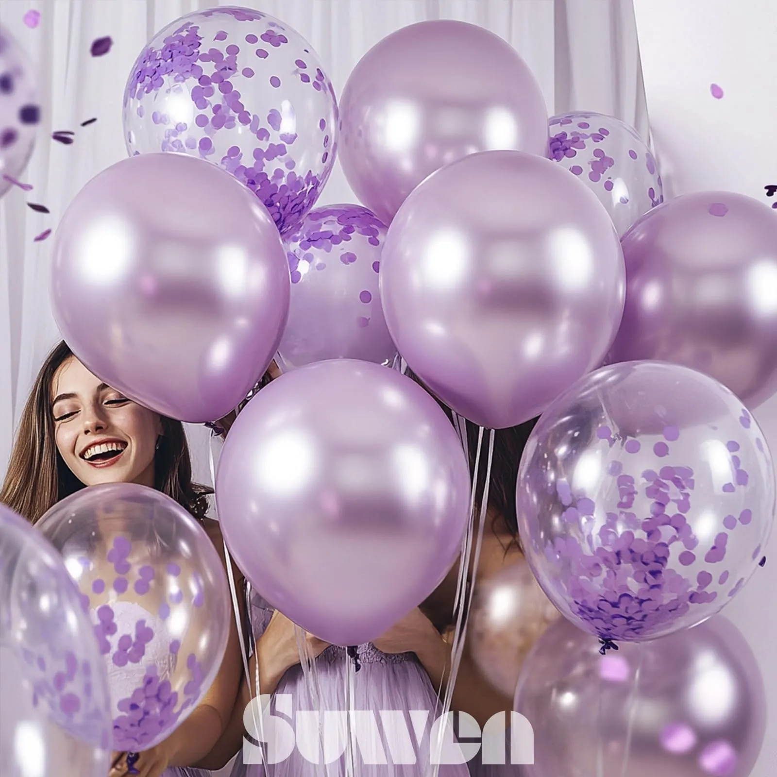 SUWEN Set 47 Pezzi Palloncini Lavanda Metallico e Confetti - immagine 4