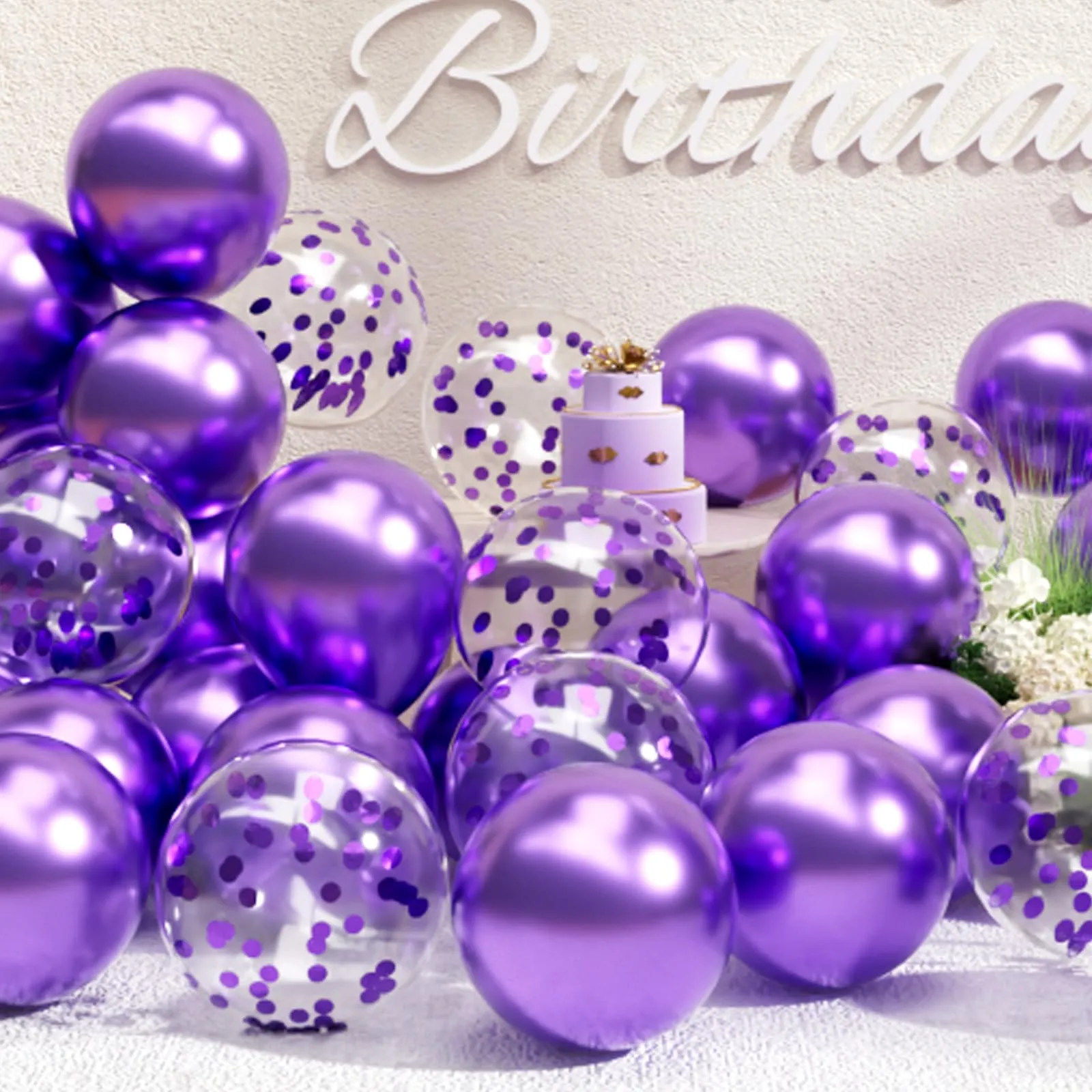 SUWEN Set 47 Pezzi Palloncini Viola Metallico e Confetti - immagine 1
